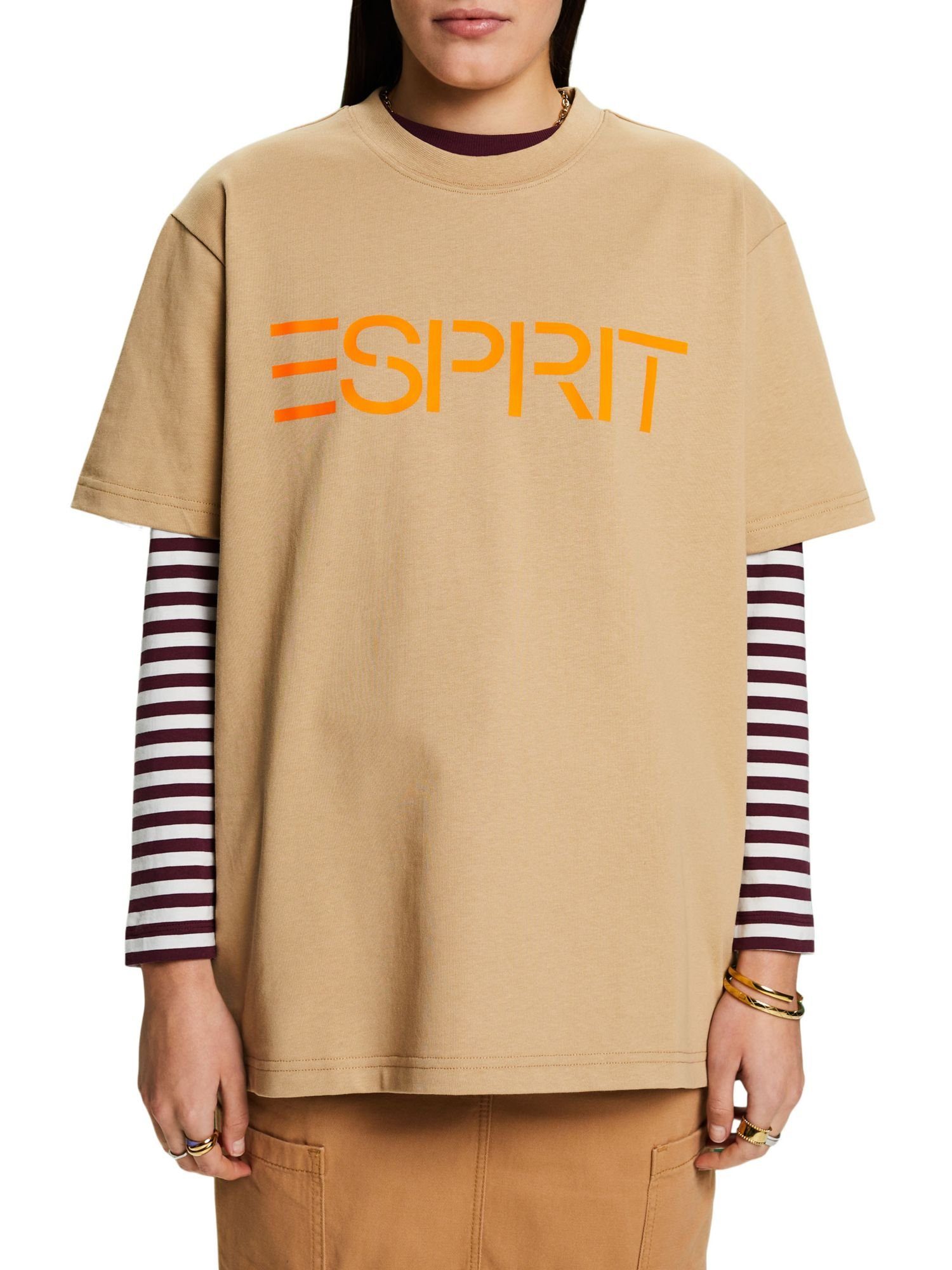 SKIN (1-tlg) Baumwolljersey Esprit aus Unisex T-Shirt BEIGE Logo-T-Shirt