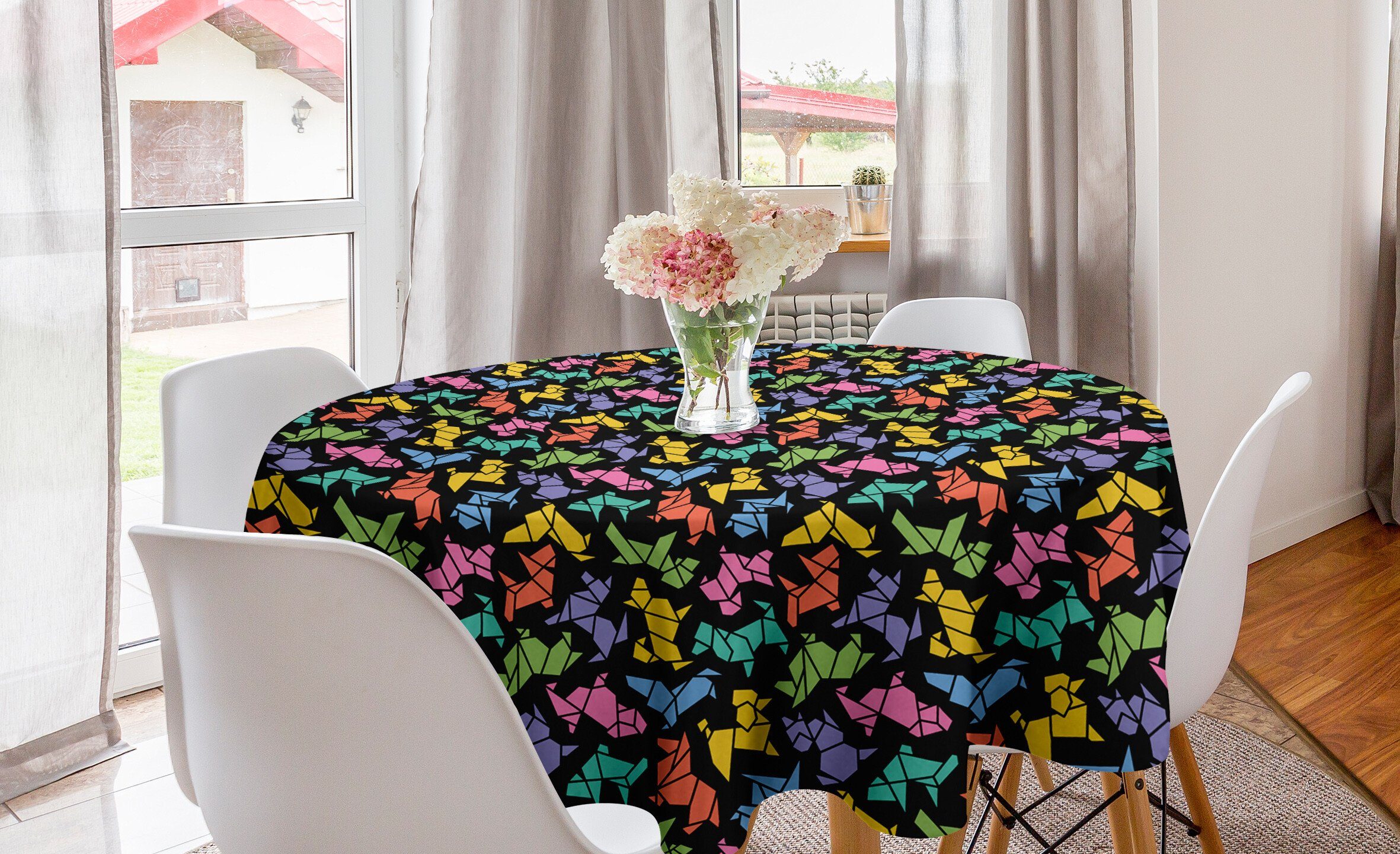 Abdeckung Dekoration, Hunde Tischdecke Küche Kreis Abakuhaus Abstrakt Tischdecke Esszimmer für Origami-Art-Hunde