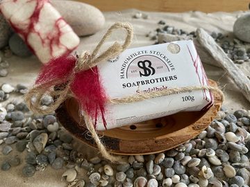 Soapbrothers Seifen-Set Geschenk-Set Naturkosmetik und Olivenholzseifenschale - 100g Sandelholz - Nachhaltige Geschenkidee, 2-tlg., Naturkosmetik