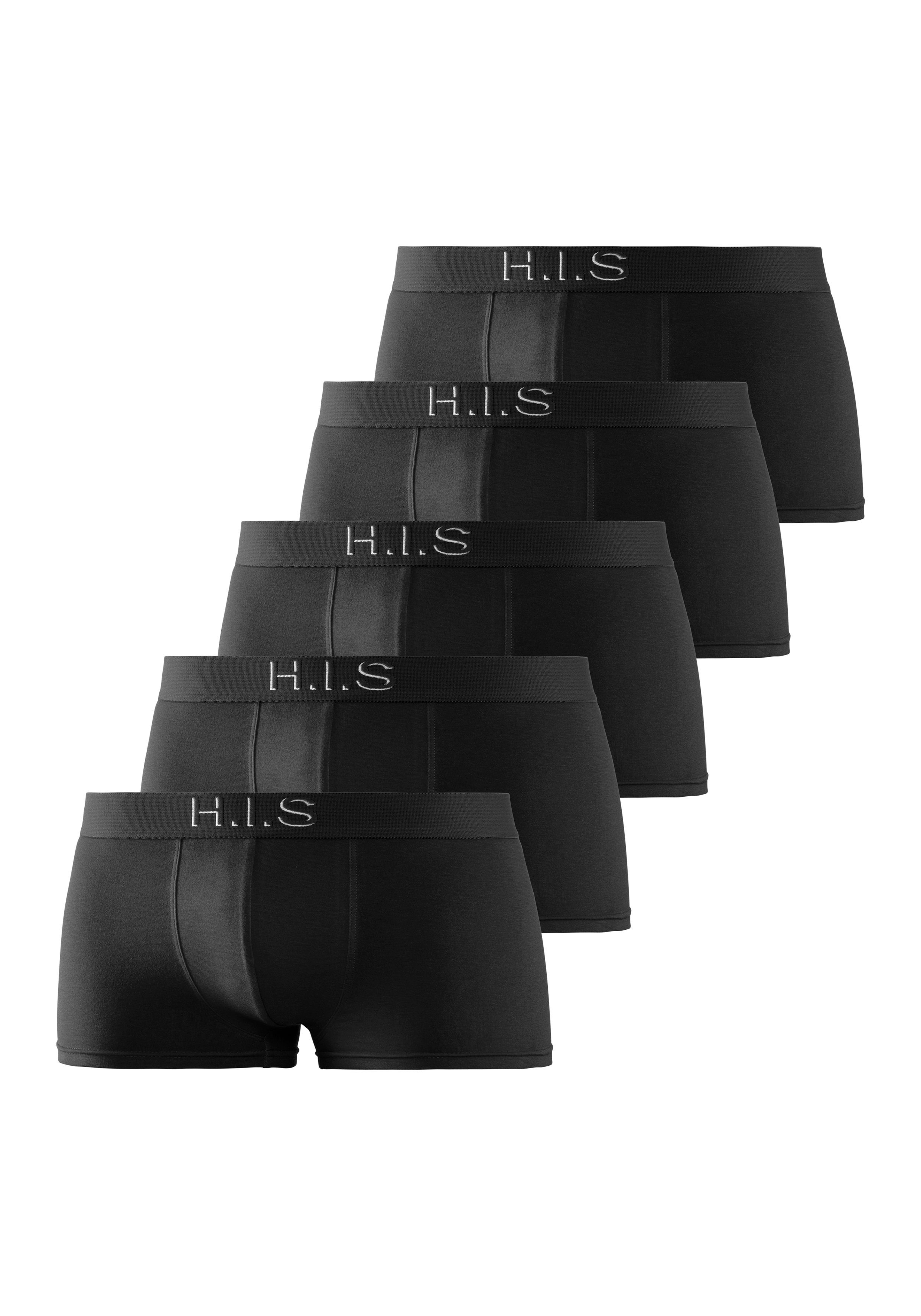 H.I.S Boxershorts (Packung, 5-St) in Logoschriftzug mit Effekt Hipster-Form mit 3D schwarz am Webbund