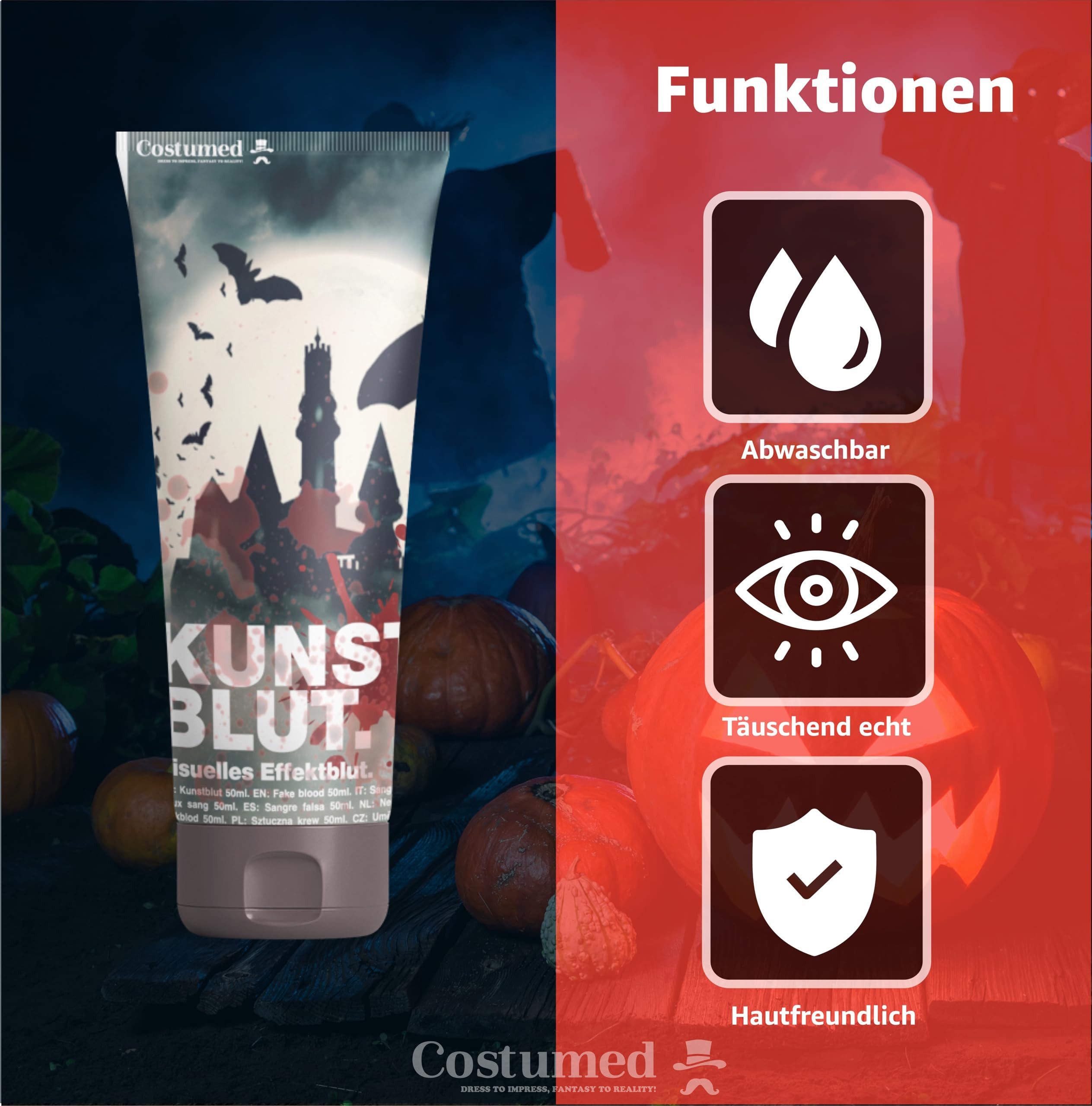 Costumed Kostüm 50 ml Fake Blood - Blut - täuschend echt & abwaschbar - Kunstblut