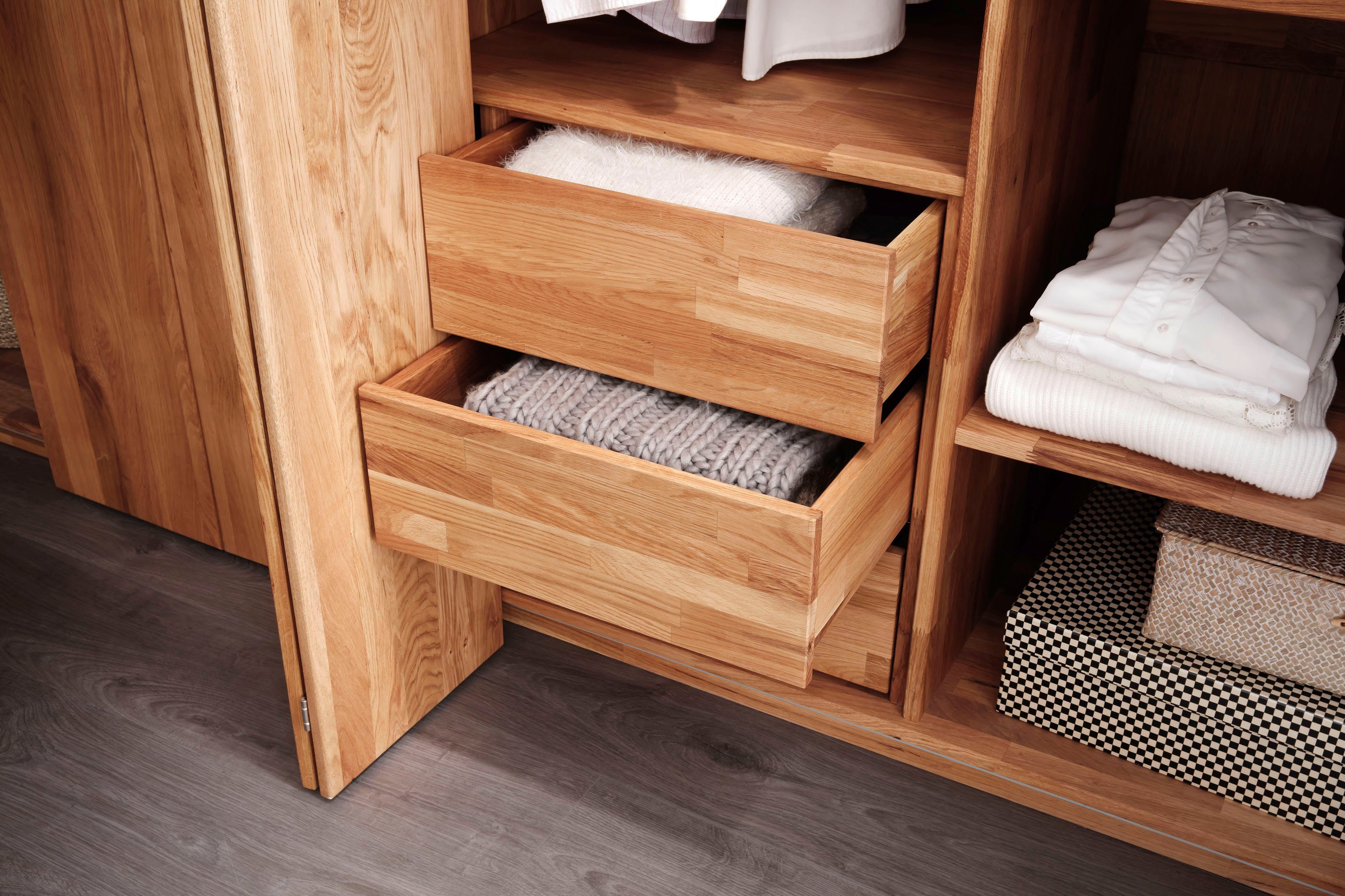 Home affaire Schubladeneinsatz Chamara, Für Schrank Chamara, Mit 3 Schubladen, Push-Funktion, Zusätzlicher Stauraum, aus massivem Eichenholz, Zeitloses Design