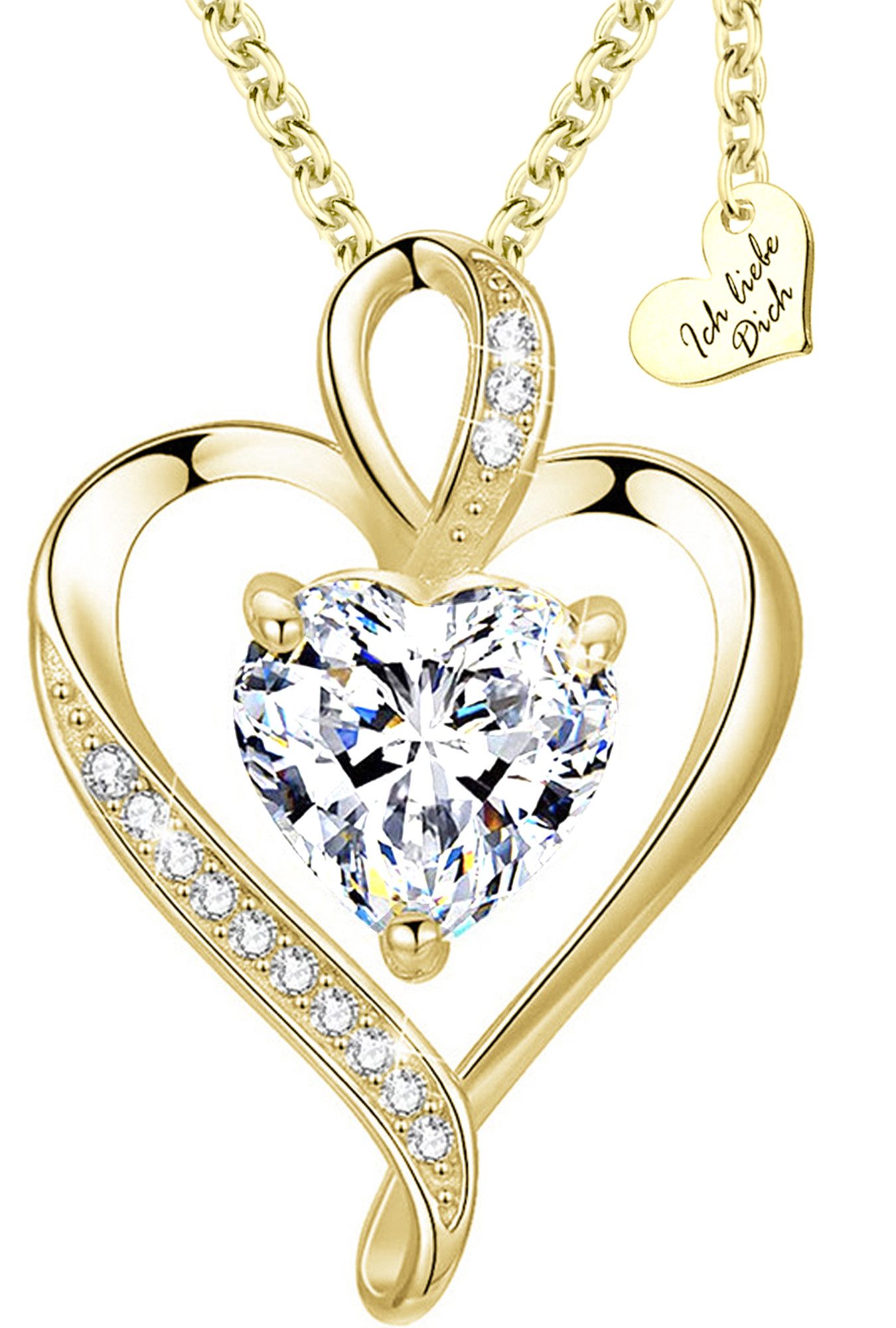 Herzkette 925 Silber Damen Kette mit Herz Anhänger gold Goldkette vergoldet