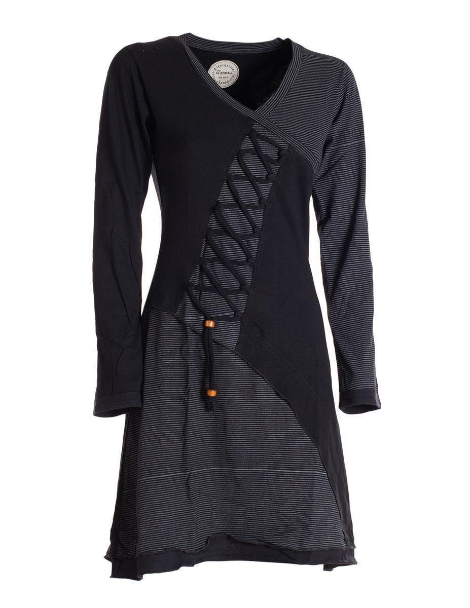 Vishes Jerseykleid Asymmetrisches Langarm Damen Baumwoll-Keid Shirt-Kleid Ethno, Elfen Style, Sweat-Kleid