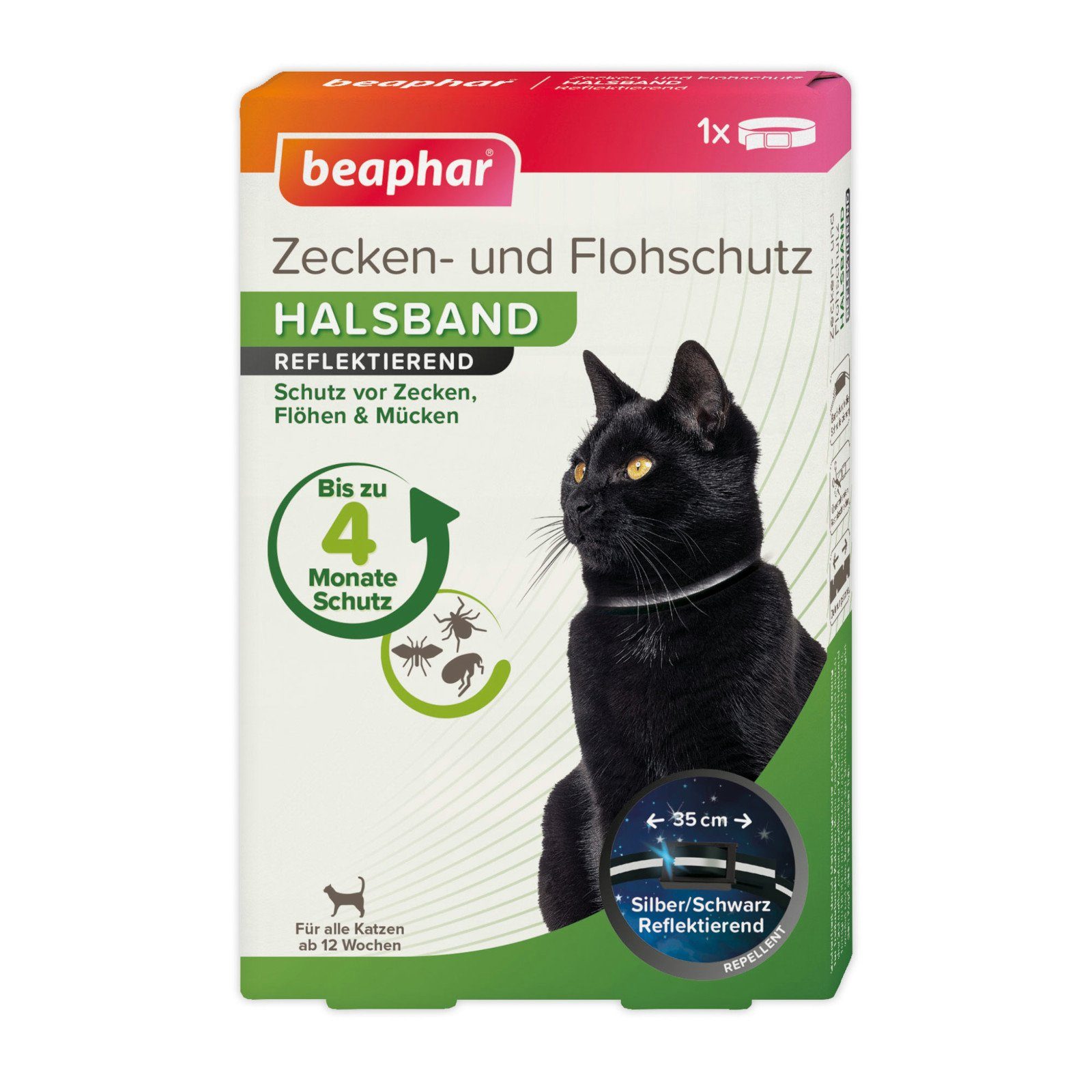 beaphar Zeckenhalsband Zecken- und Flohschutz Halsband reflektierend für Katzen - 35 cm