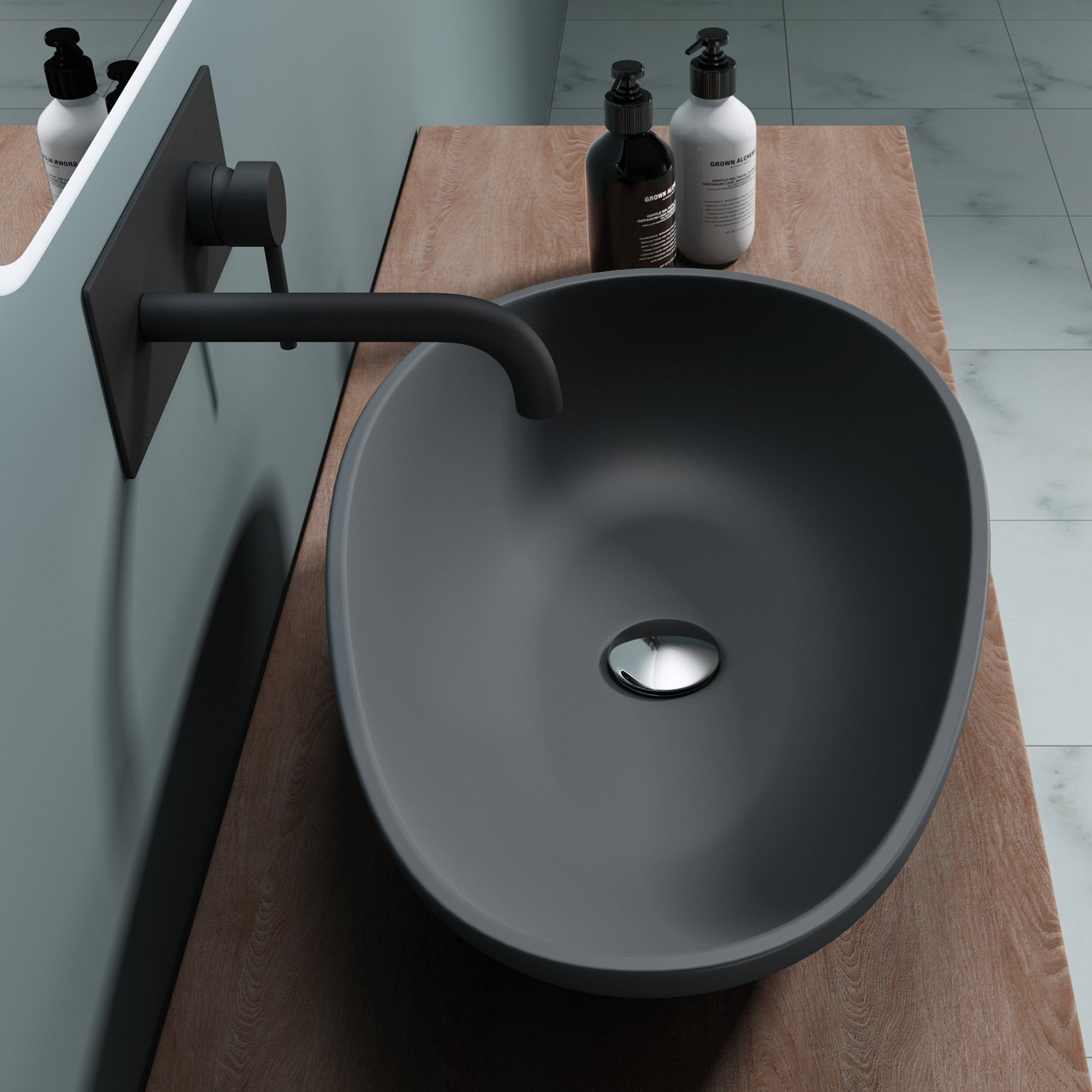 doporro Waschbecken Aufsatzwaschbecken Waschtisch Hängewaschschale Oval Col809, antibakteriell und leicht zu reinigen, hochwertiges Material