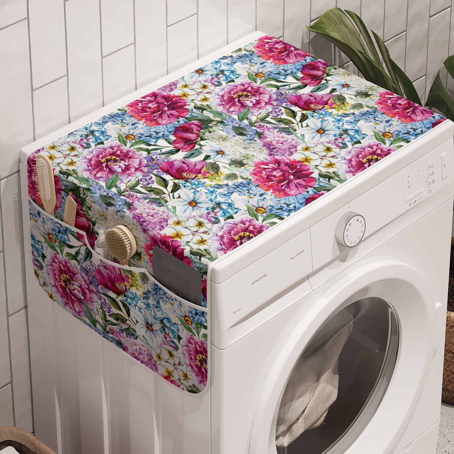 Trockner, für Blick Anti-Rutsch-Stoffabdeckung Badorganizer Aquarell und Blumen Blumenstrauß Kunst Abakuhaus Waschmaschine