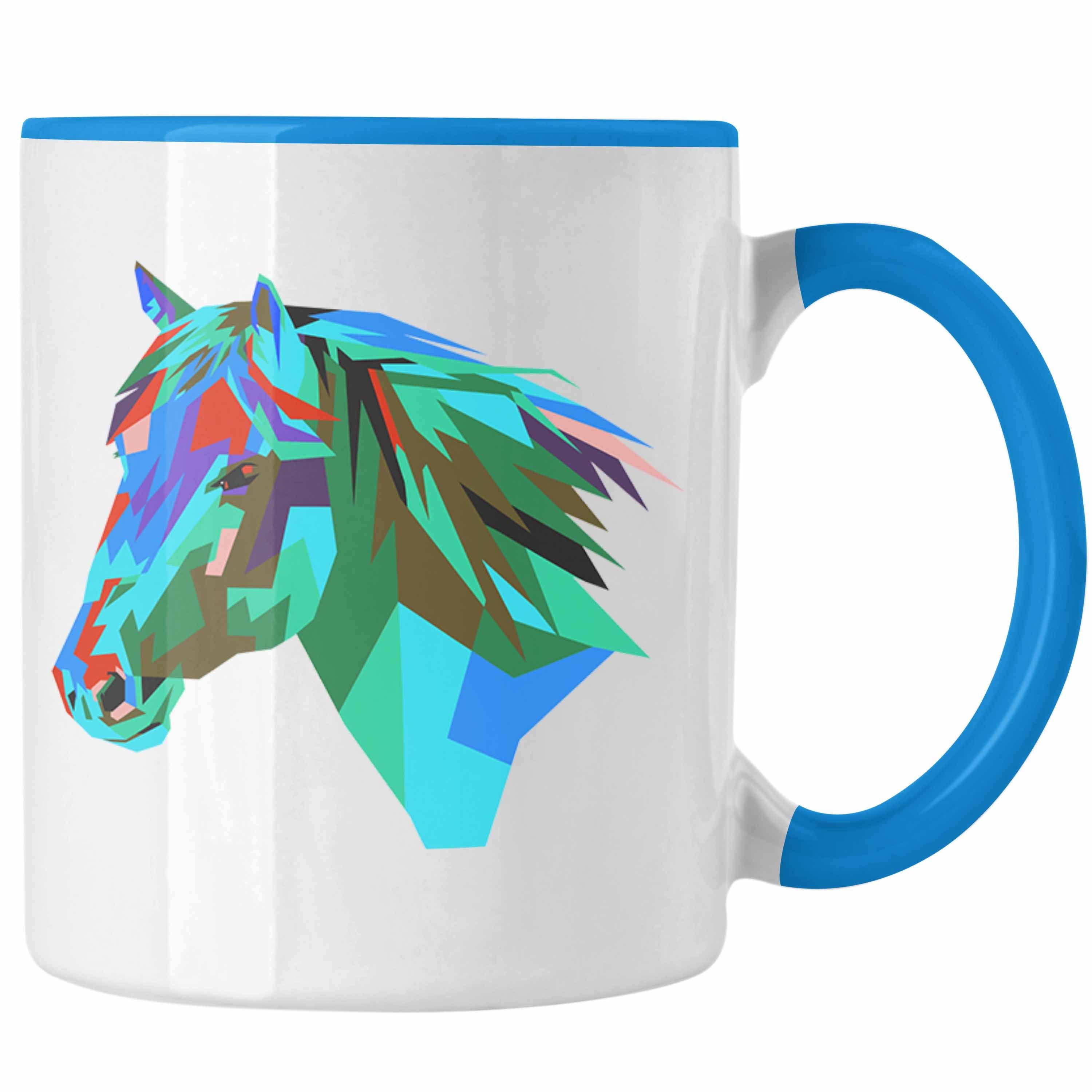 Trendation Tasse Trendation - Pferde Polygon Tasse Geschenk Reiterin Reiter Bunt Blau