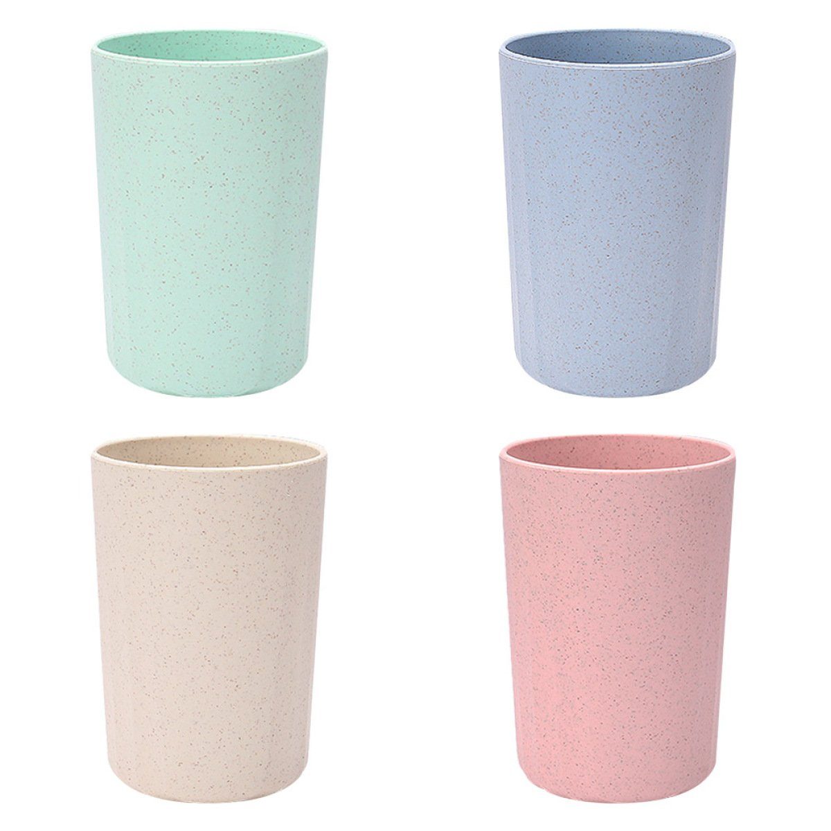Juoungle Tasse 4 Stück Weizen Strohhalm Tassen, wiederverwendbare Kunststoffbecher Blau, Grün, Pink, Beige