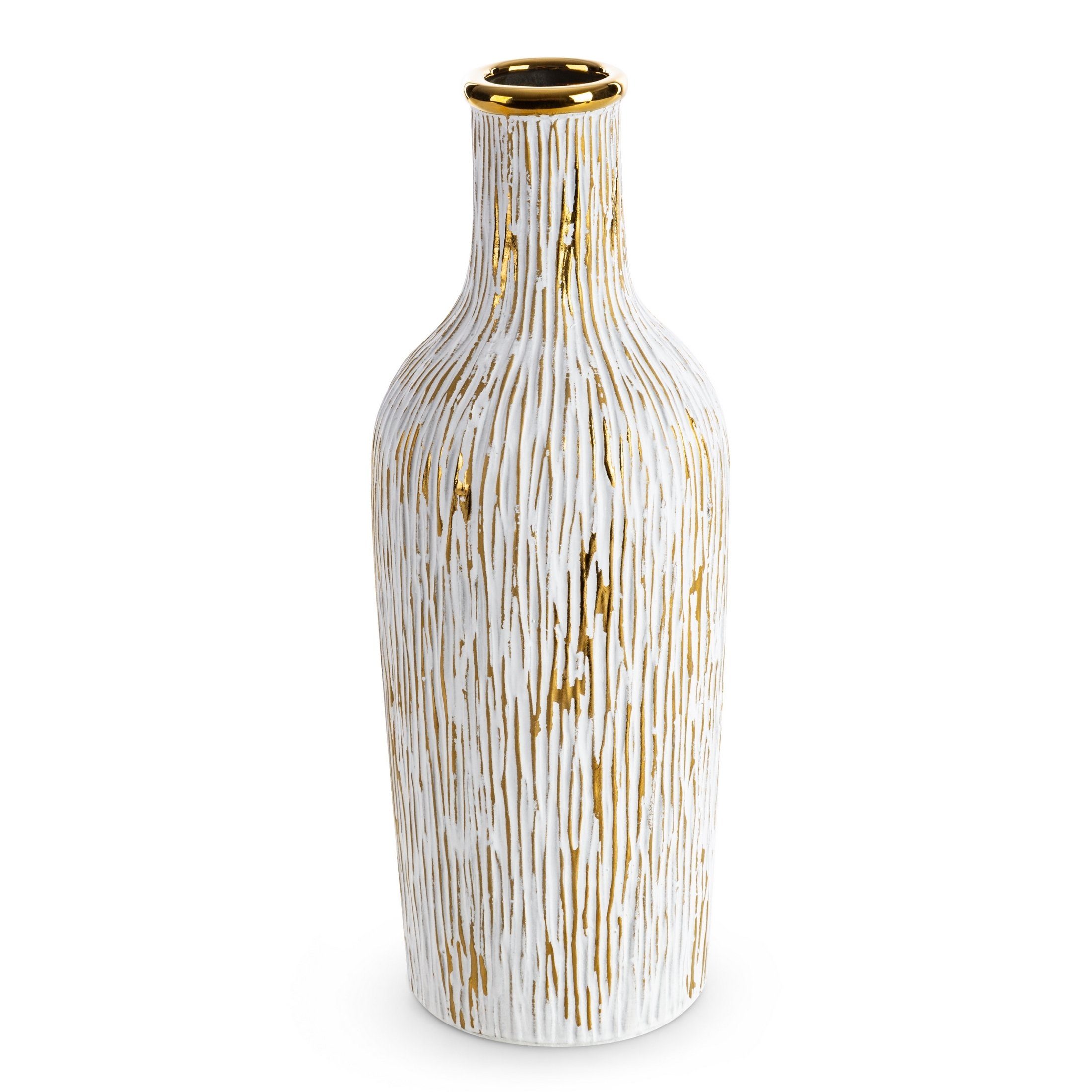 cm 12x50 abgenutztes Größe Eurofirany ANISA-Keramikvase, 12x33 und Dekovase oder Blumenvase, Gold, oder 11x23 cm Weiß cm