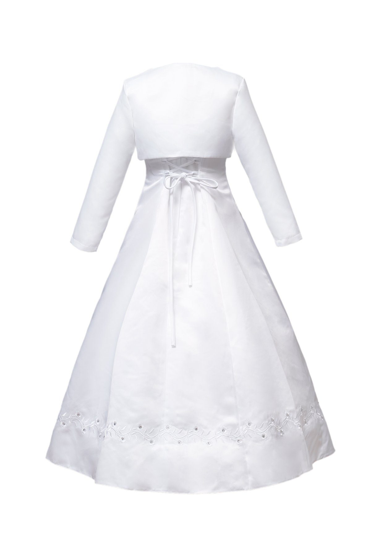 Märchenburg Satinkleid Tulpe-Kommunionkleid, Prinzessinnenkleid m. Bolero Jacke und Reifrock KOMMUNIONKLEID