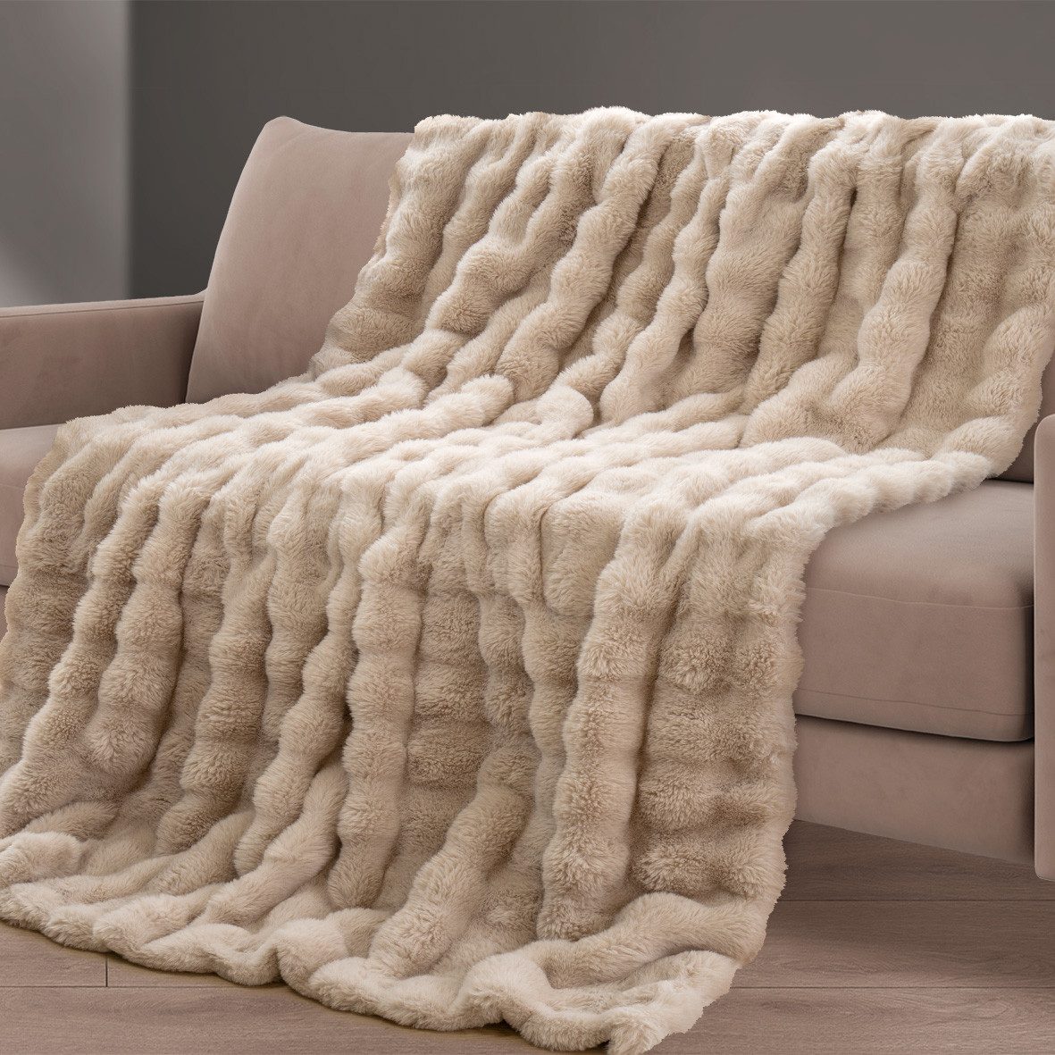 Wohndecke Microfaser, MESANA, modernes Bubble-Design, creme günstig online kaufen
