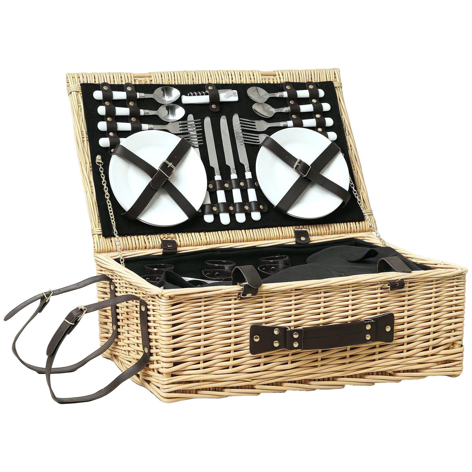 Picknickkorb mit Isoliert Kühlfach, Picknickdecke, Besteck Set
