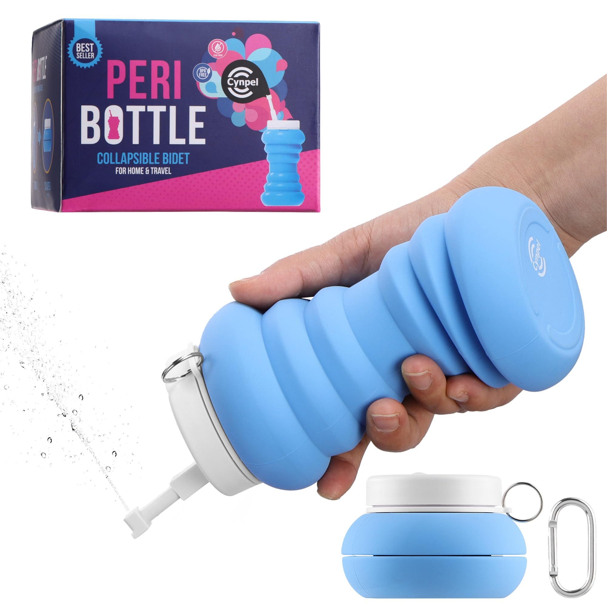 Cynpel Trinkflasche Faltbares und tragbares Bidet für die Wochenbett Intimhygiene 600 ml, Peri Flasche für Krankenhaus Tasche Mutterschaft Essentials Blau