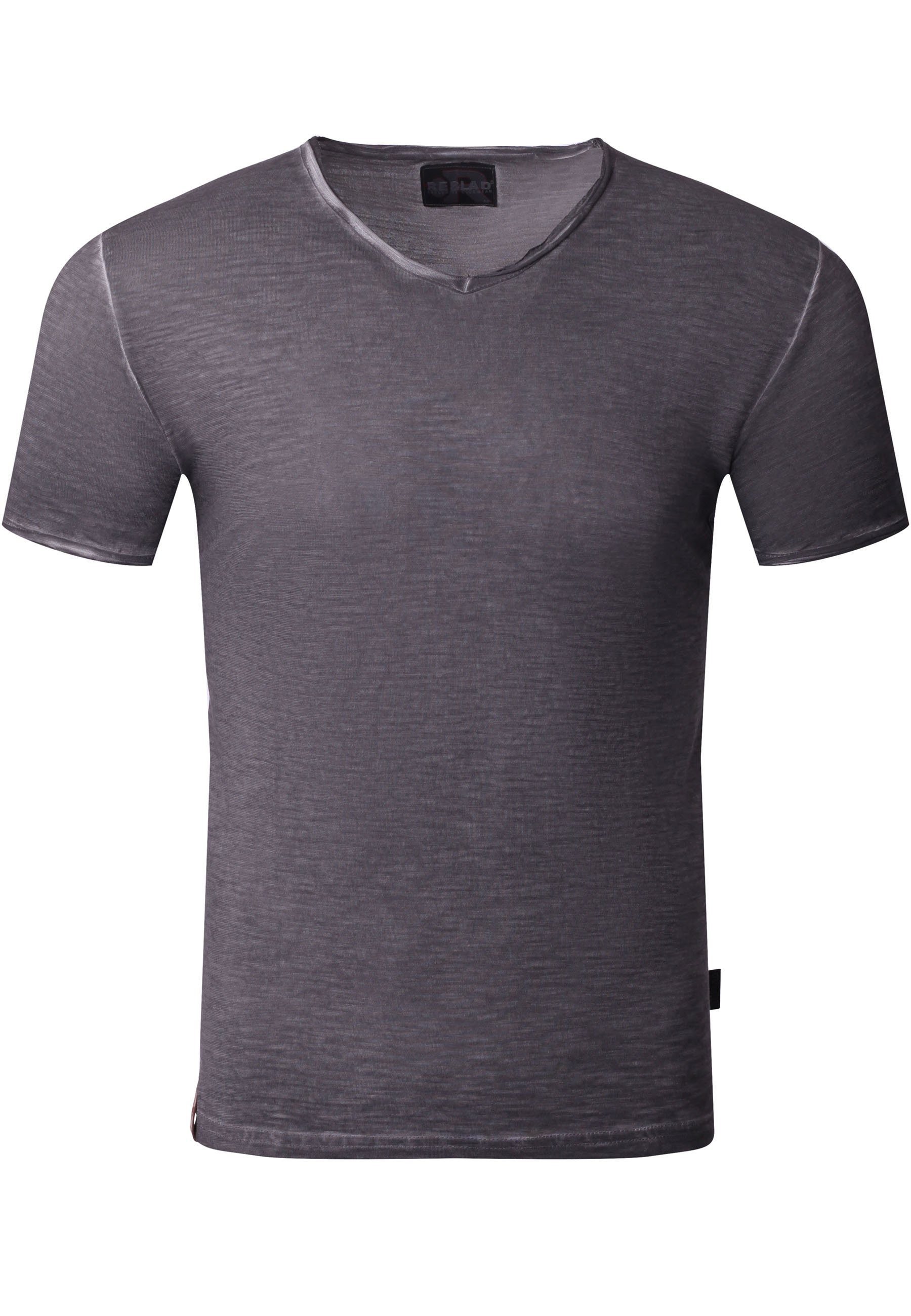 Style V-Neck Optik T-Shirt Shirt Reslad Reslad verwaschen anthrazit Herren Vintage (1-tlg) Vintage V-Ausschnitt Männer Shirt T-Shirt
