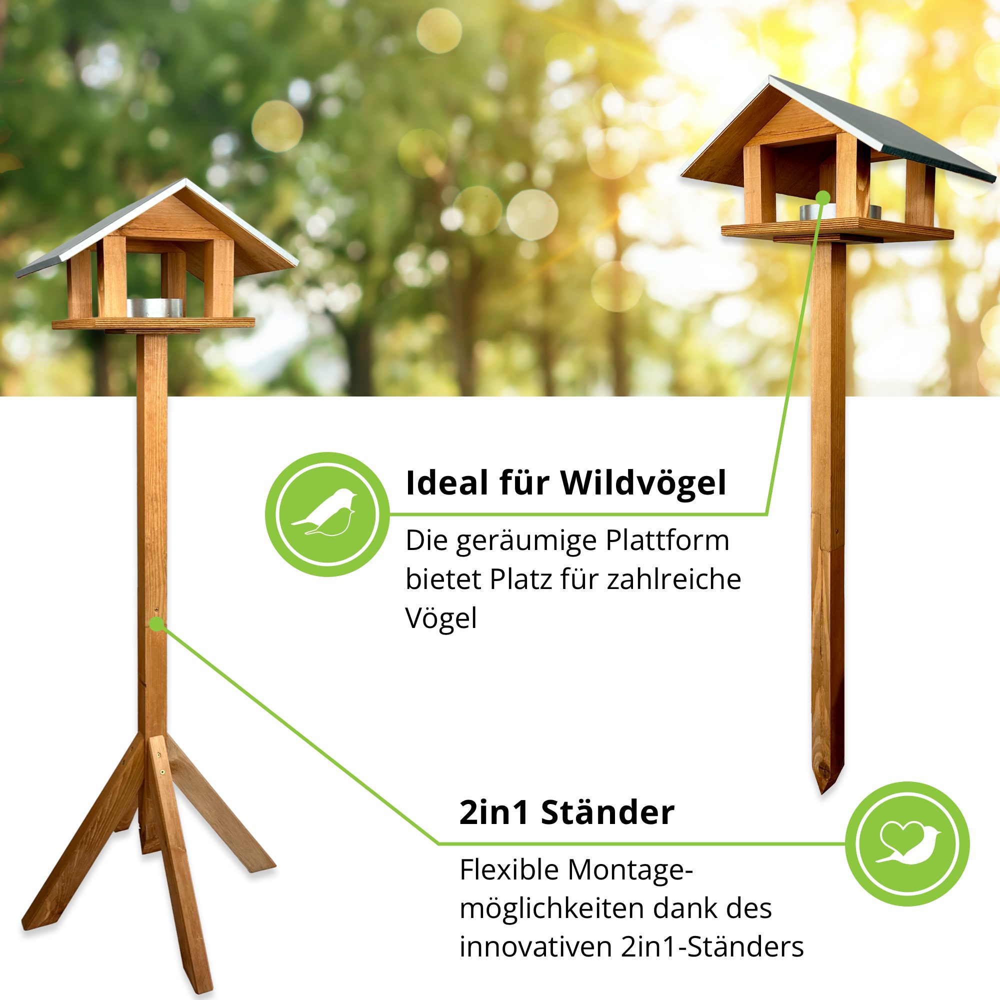 gartenetage Vogelhaus Vogelwunder mit Metalldach – Premium Vogelhaus aus Kiefernholz, wetterfest & hygienisch, mit herausnehmbarer Futterstelle