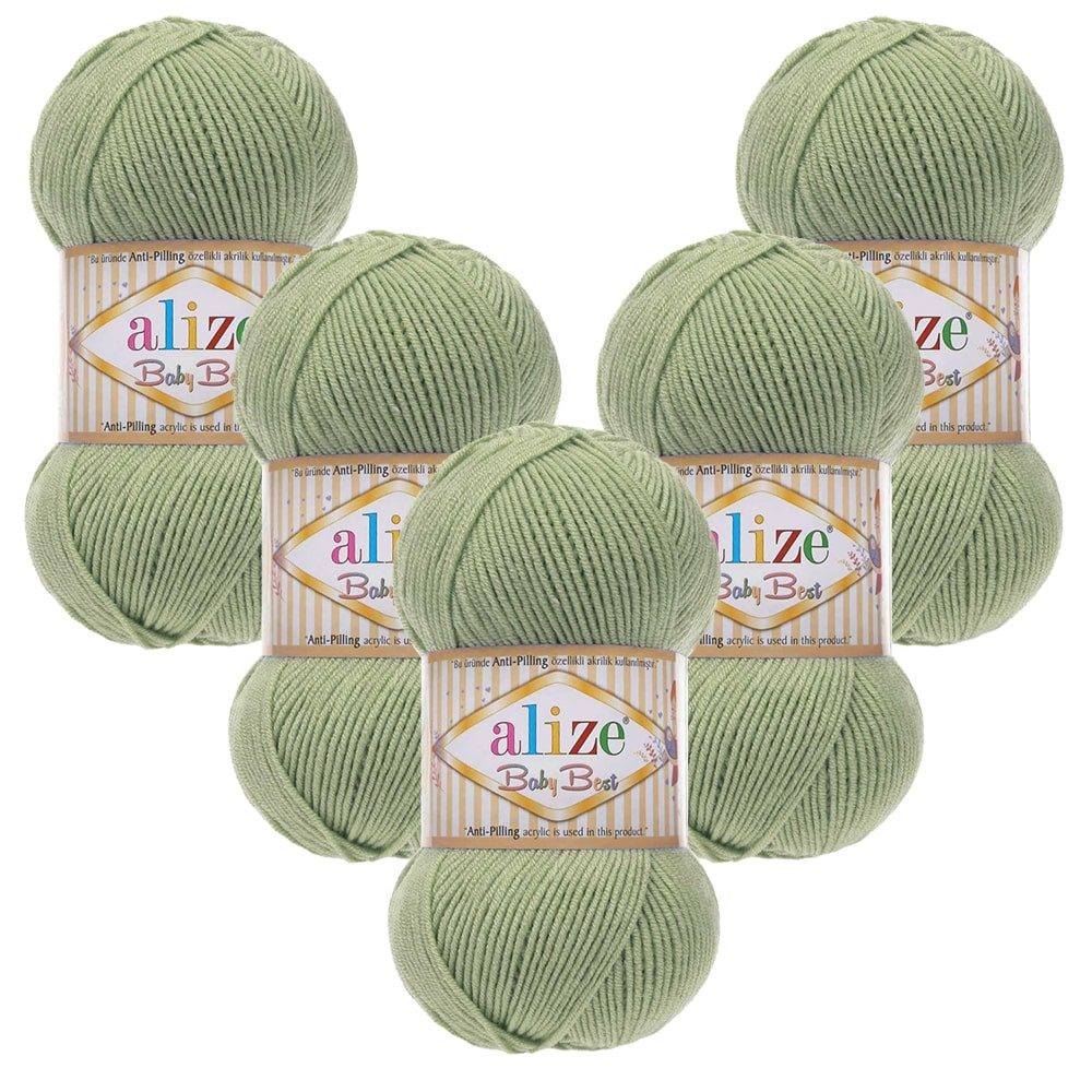 Alize 5 x ALIZE Baby Best 138 Olive Häkelwolle, 240 m, Babywolle,Viskose,Anti-Pilling,Babygarn