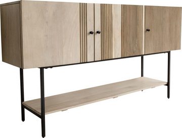 DELIFE Sideboard Nencia, Mango White Wash 165 cm Metall Schwarz 3 Türen