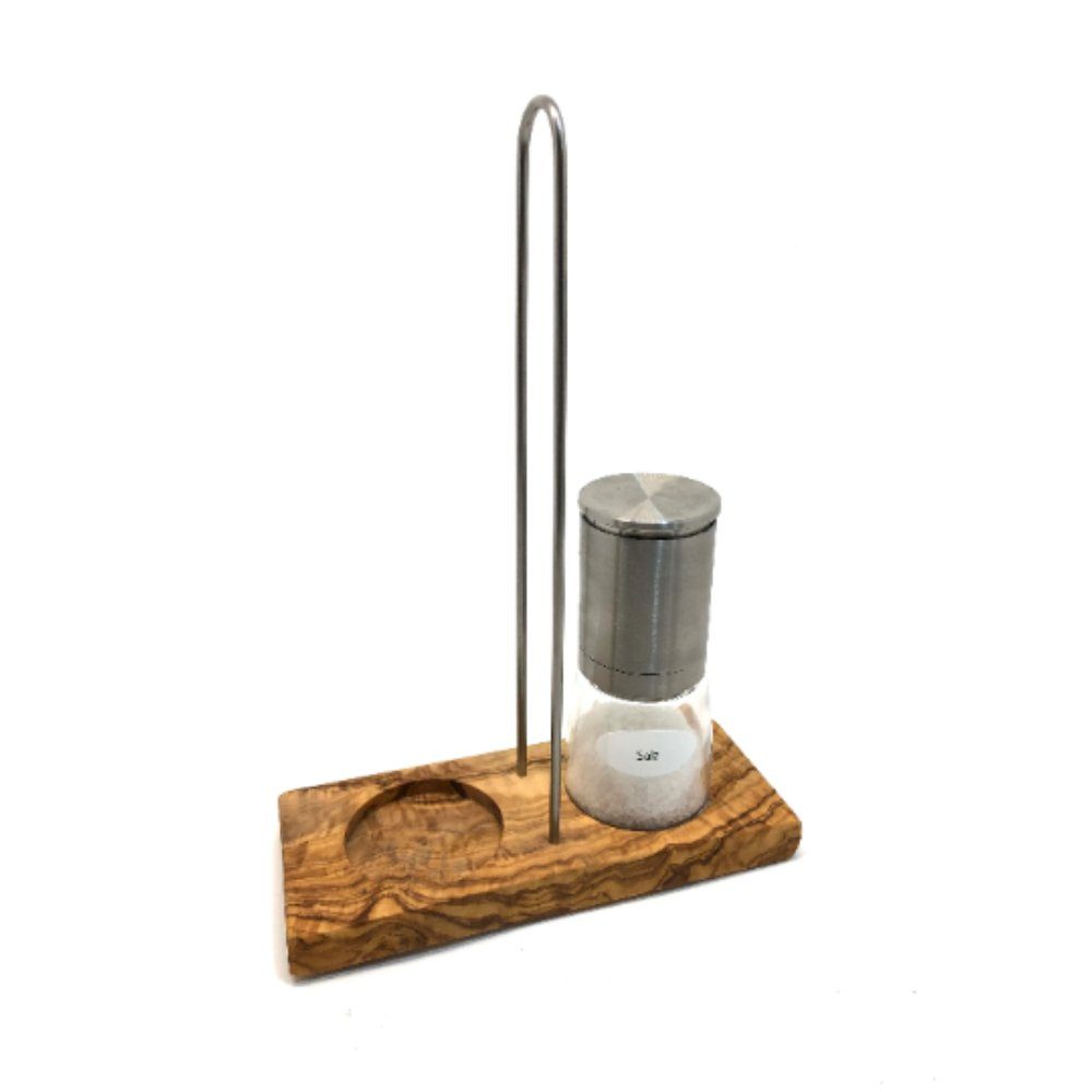 Olivenholz-erleben Gewürzständer 2er Sockel DUO mit Tragegriff für Salz- & Pfeffermühle aus Olivenholz, (1-tlg), Zeitlos schöner Untersetzer mit einzigartiger Olivenholz-Maserung