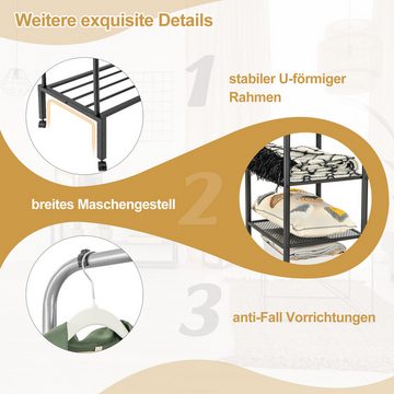 KOMFOTTEU Kleiderständer auf Rollen, mit 2 höhenverstellbaren Kleiderstangen & Ablagen