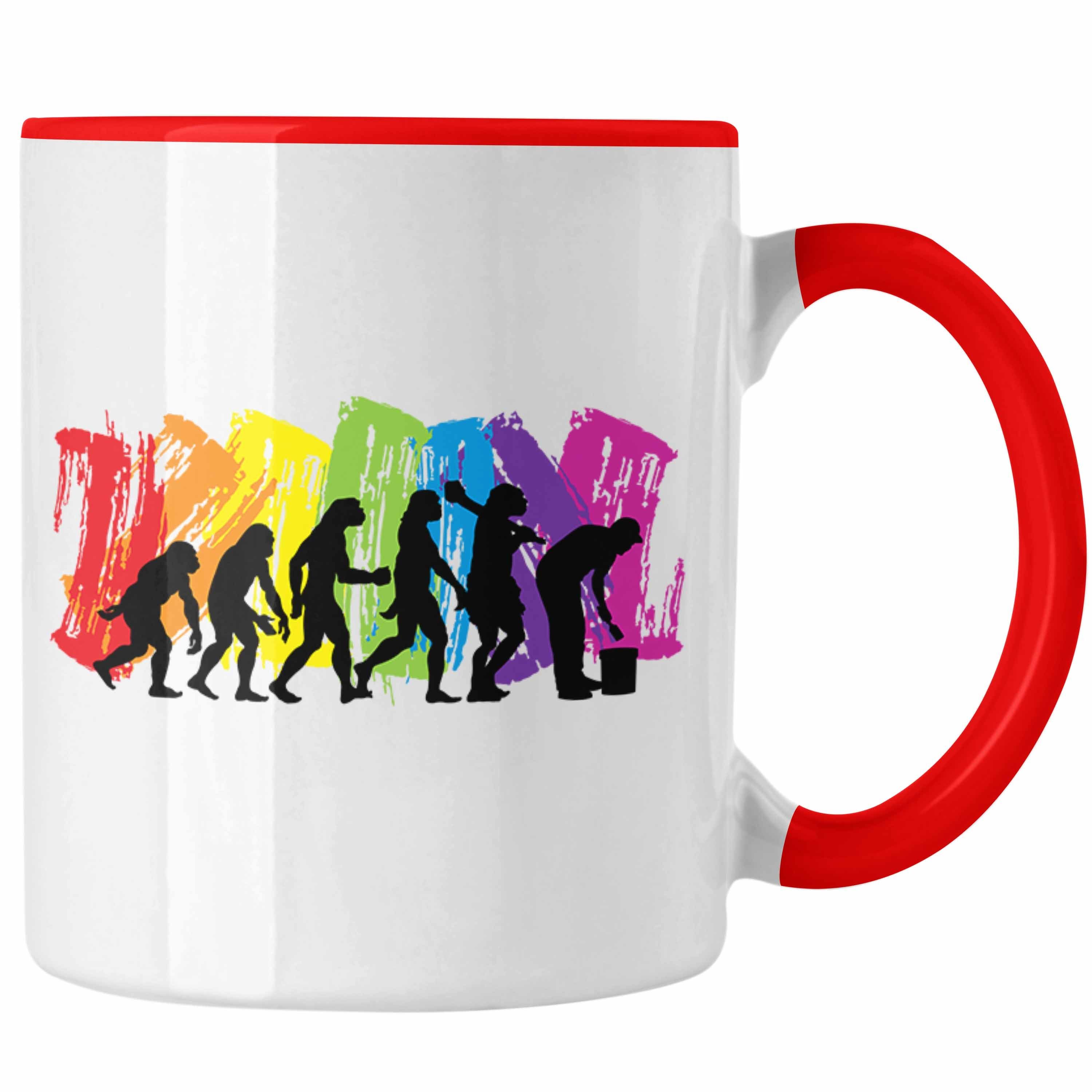 Trendation Tasse Maler Job Tasse Geschenk Männer Evolution Lustig Anstreicher Malermeis Rot