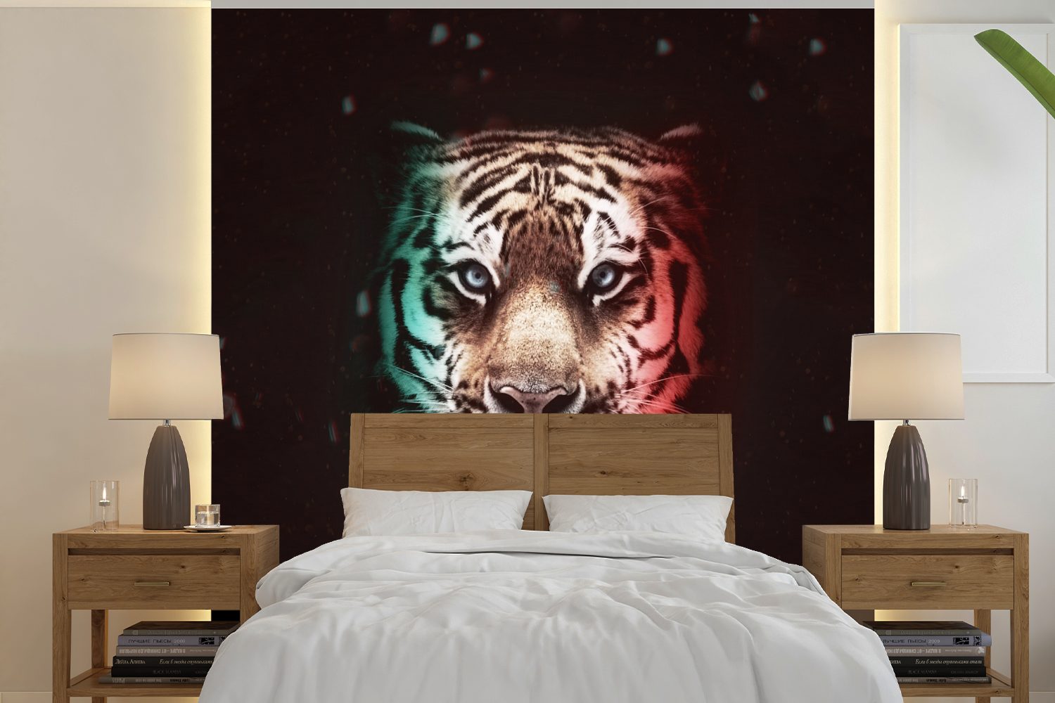 MuchoWow Schlafzimmer, Vinyl (5 St), bedruckt, Matt, Tiger Tiere, - Farbe Fototapete Tapete für oder Wohnzimmer - Wandtapete