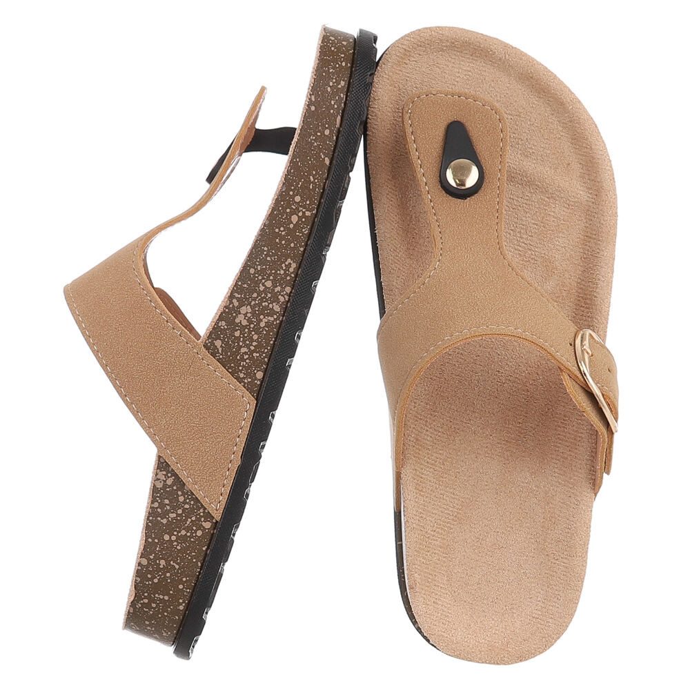 Ital-Design Modische Flip-Flops mit Schnalle für Damen Zehentrenner (91512240) Flach Zehentrenner in Hellbraun