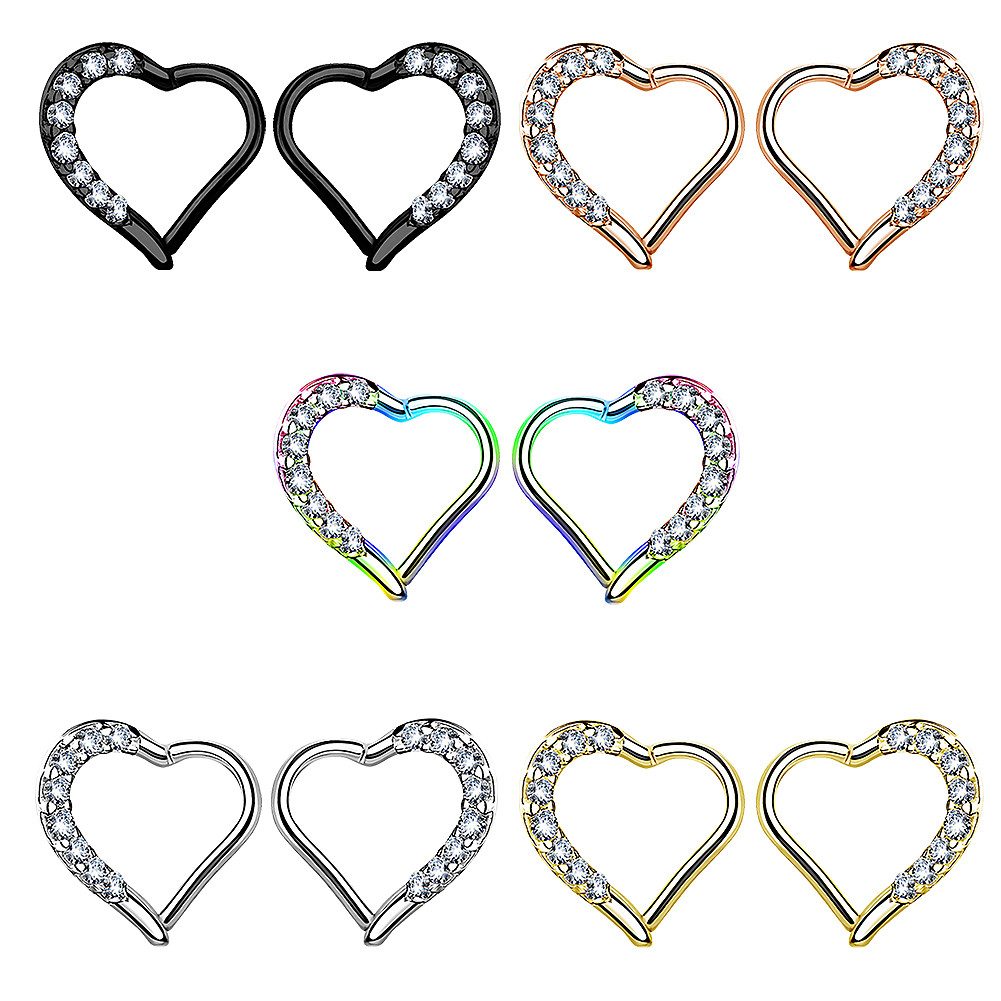Taffstyle Augenbrauenpiercing Ohrpiercing Herz Helix Tragus Piercing Ring mit Kristalle Clicker (Herz-Piercing mit Kristallen und Scharnier – links oder rechts tragbar), Herz Kristall GLitzer Septum Nase Lippe Knorpel Piercing