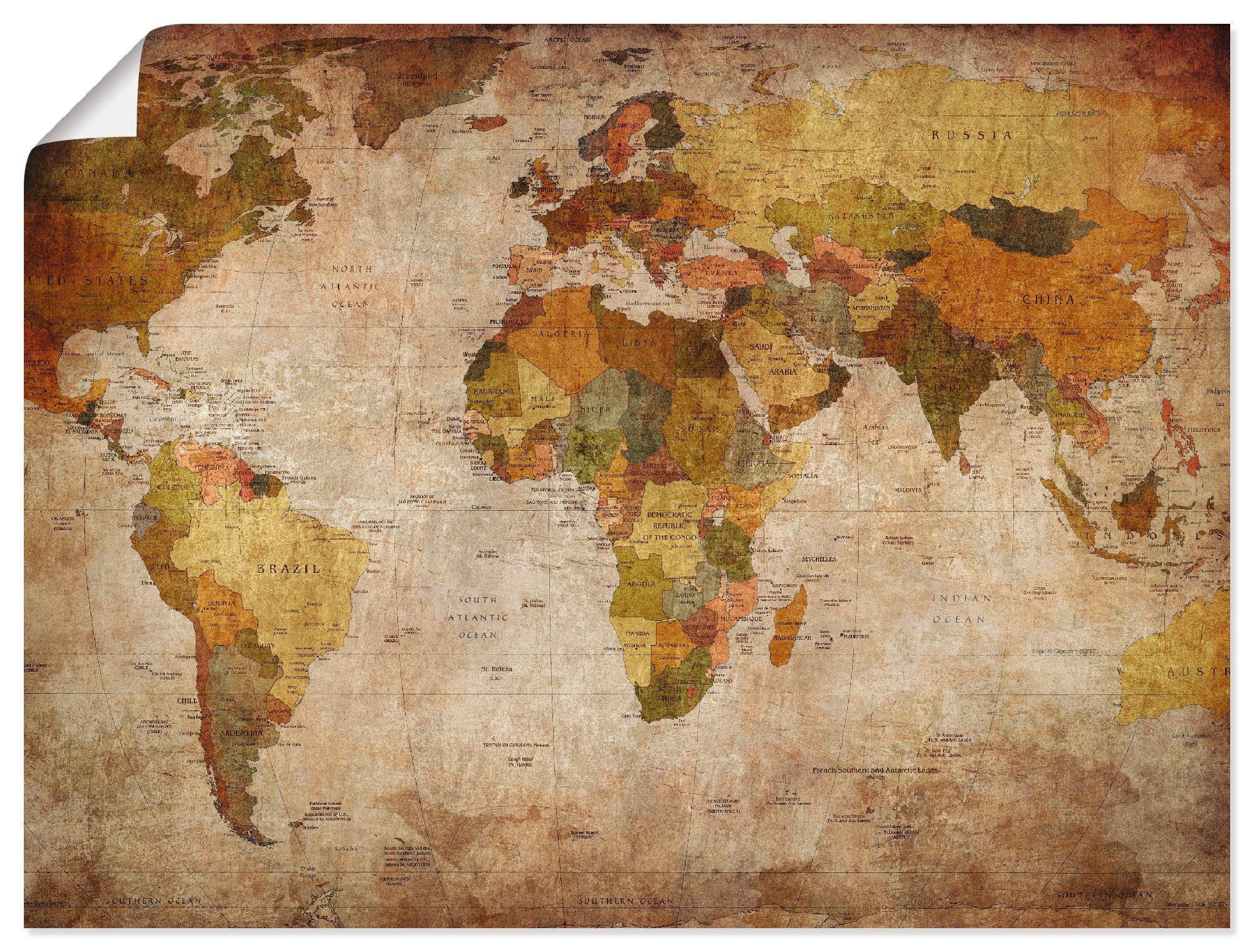 Artland Wandbild Weltkarte, Landkarten (1 St), als Alubild, Leinwandbild, Wandaufkleber oder Poster in versch. Größen
