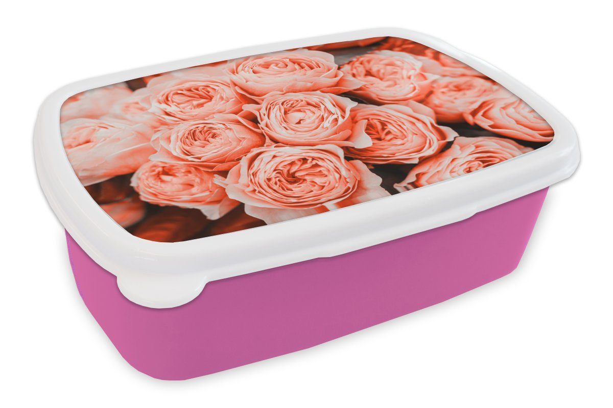 Händler MuchoWow Lunchbox Rosen - Blumenstrauß Brotdose Rosa, Mädchen, Snackbox, Brotbox (2-tlg), Erwachsene, - Kinder, für Kunststoff, Kunststoff