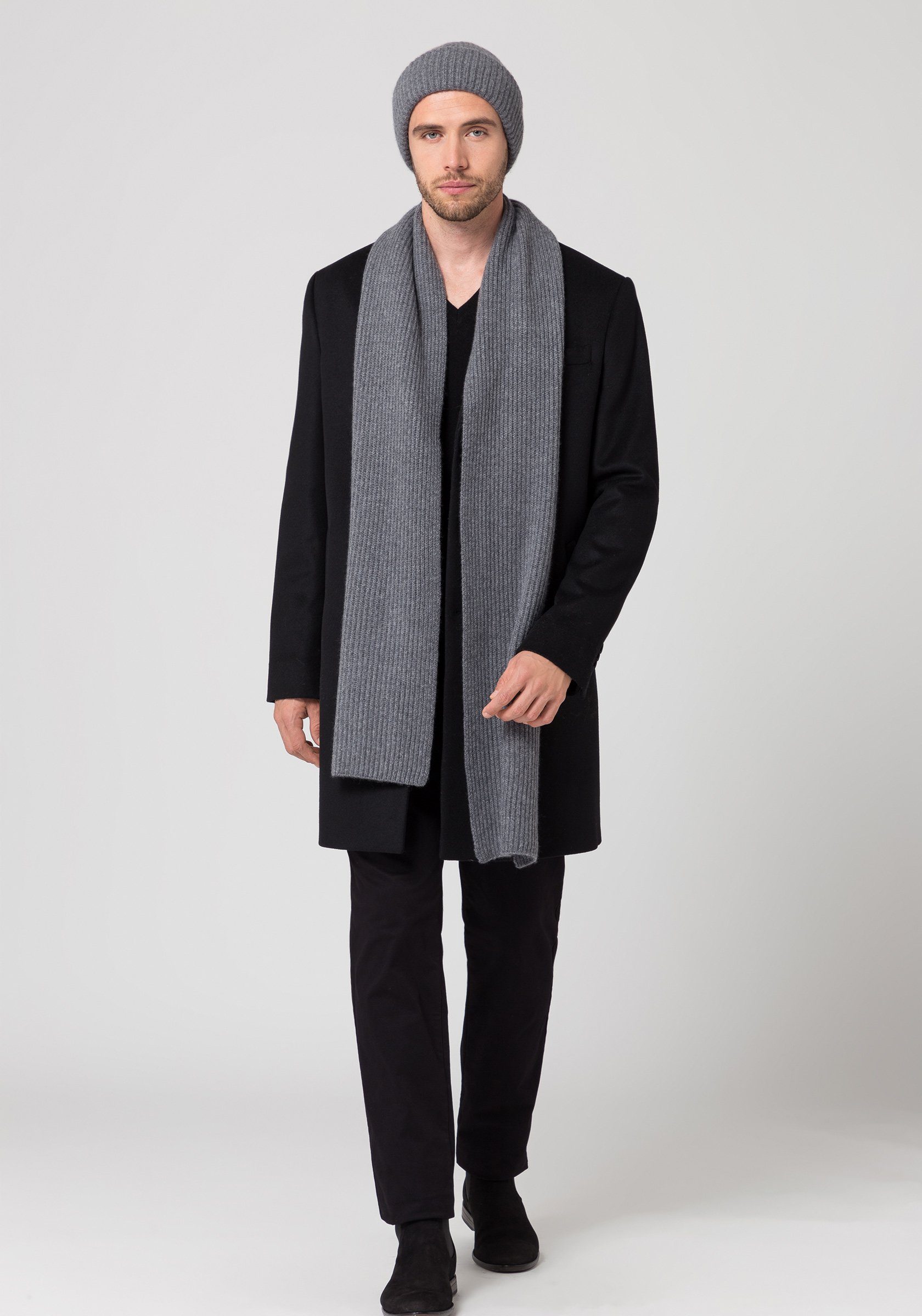 Style & Republic Kaschmirschal Schal Style Melange Herren, Republic Gerippter Grey gerippt
