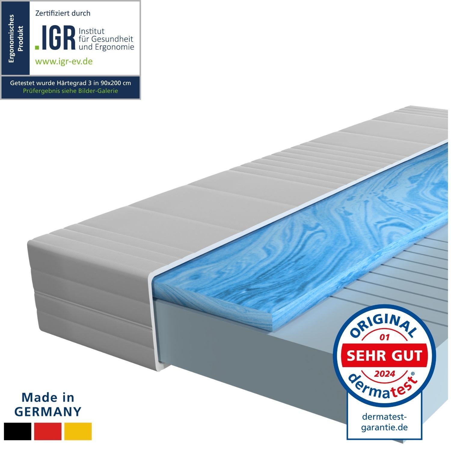 Gelschaummatratze 7-Zonen Gel-Matratze, Hochwertige Matratze mit Memory Foam, Gelschaum, AM Qualitätsmatratzen, 20 cm hoch, 90x200 cm