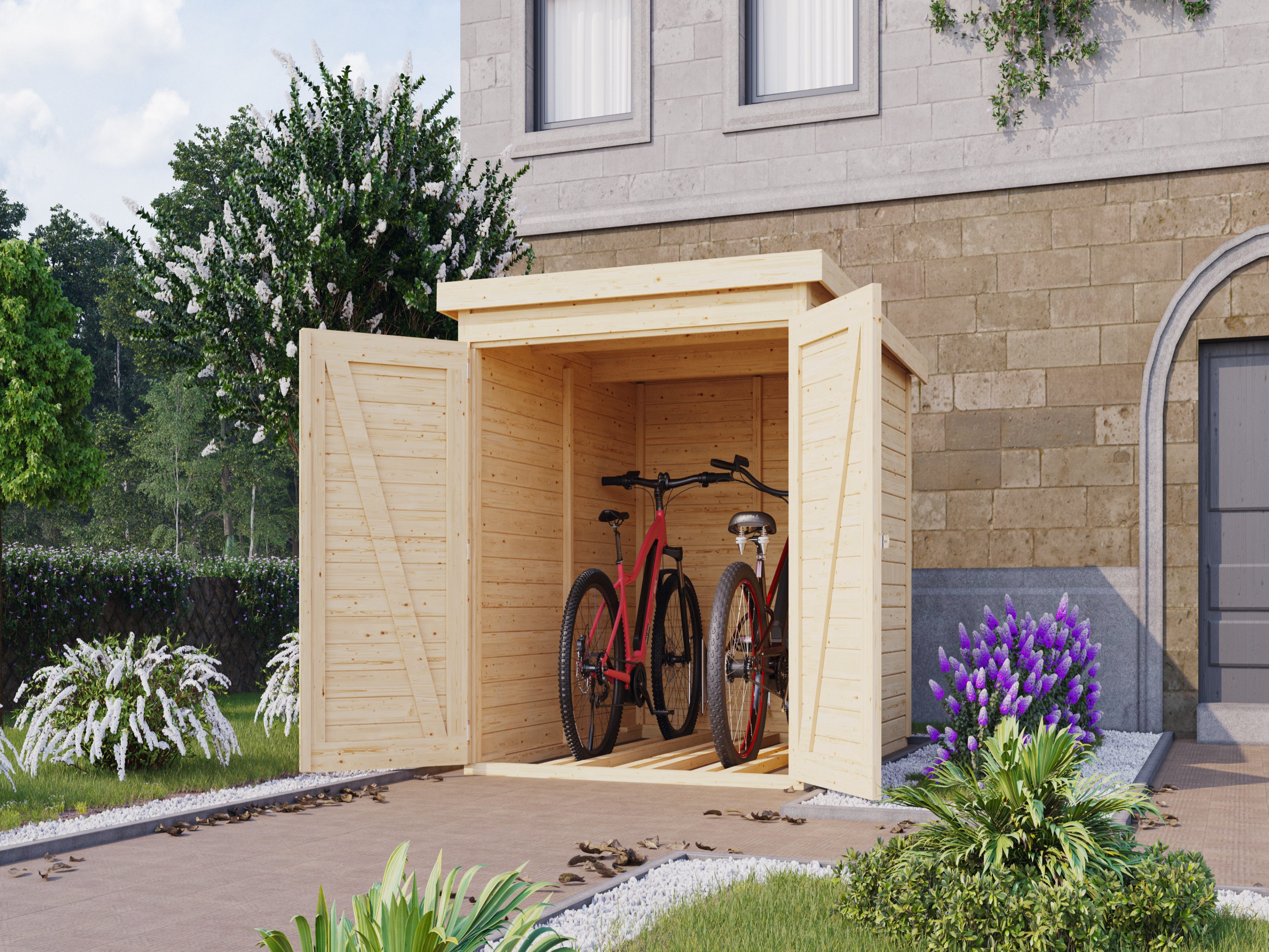Karibu Gartenhaus Bikebox Fahrradgarage 3 19 mm naturbelassen, BxT: 162.50x216 cm, 19 mm Wandstärke, Doppeltür
