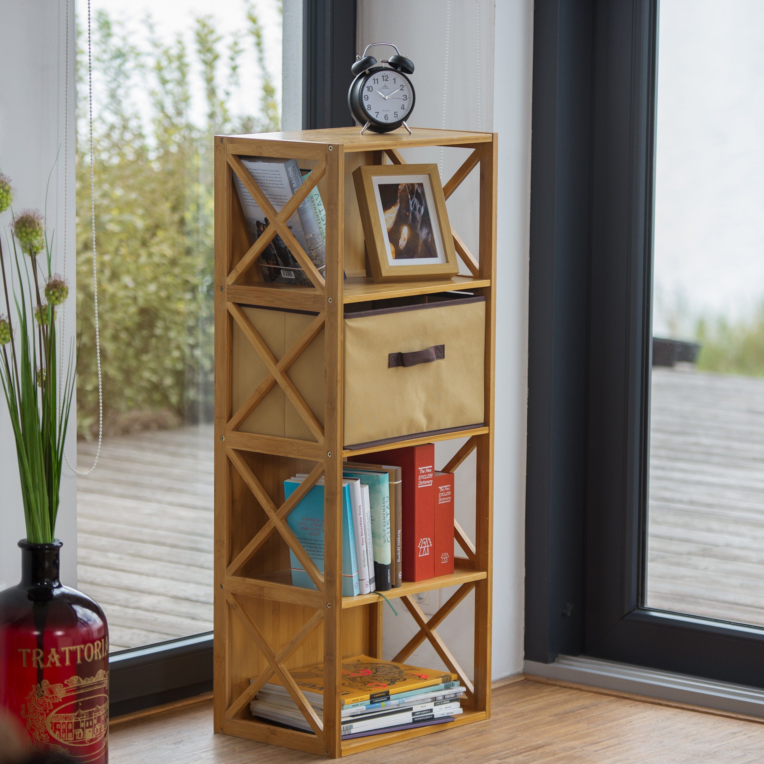 relaxdays Standregal Regal Bambus mit Korb, günstig online kaufen