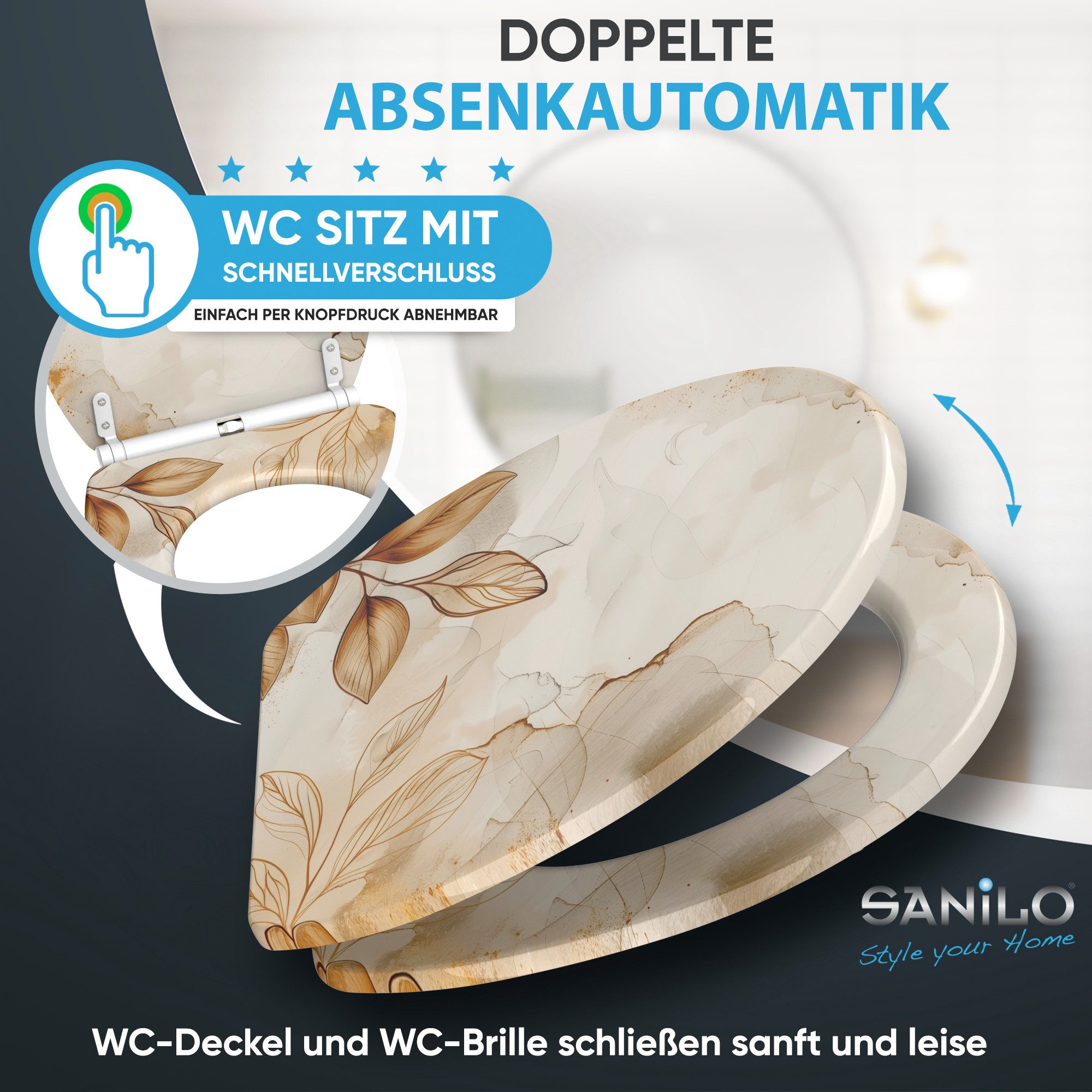 Sanilo WC-Sitz mit Absenkautomatik & Top Fix in vielen Designs, hochwertig, abnehmbar, leichte Montage von oben, mit Schraubenzieher