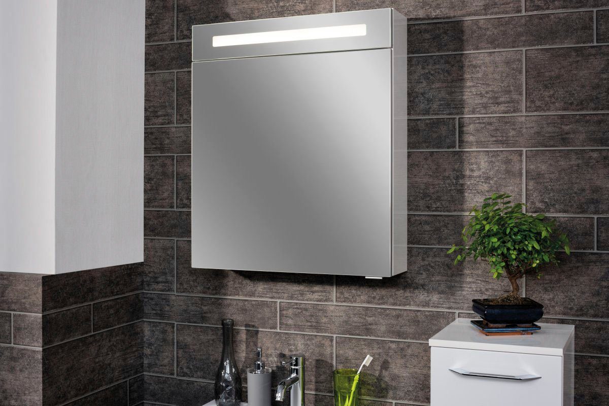 LED-Spiegelschrank, FACKELMANN 60 60 Tür 1 CL Badmöbel cm, Breite weiß - Spiegelschrank