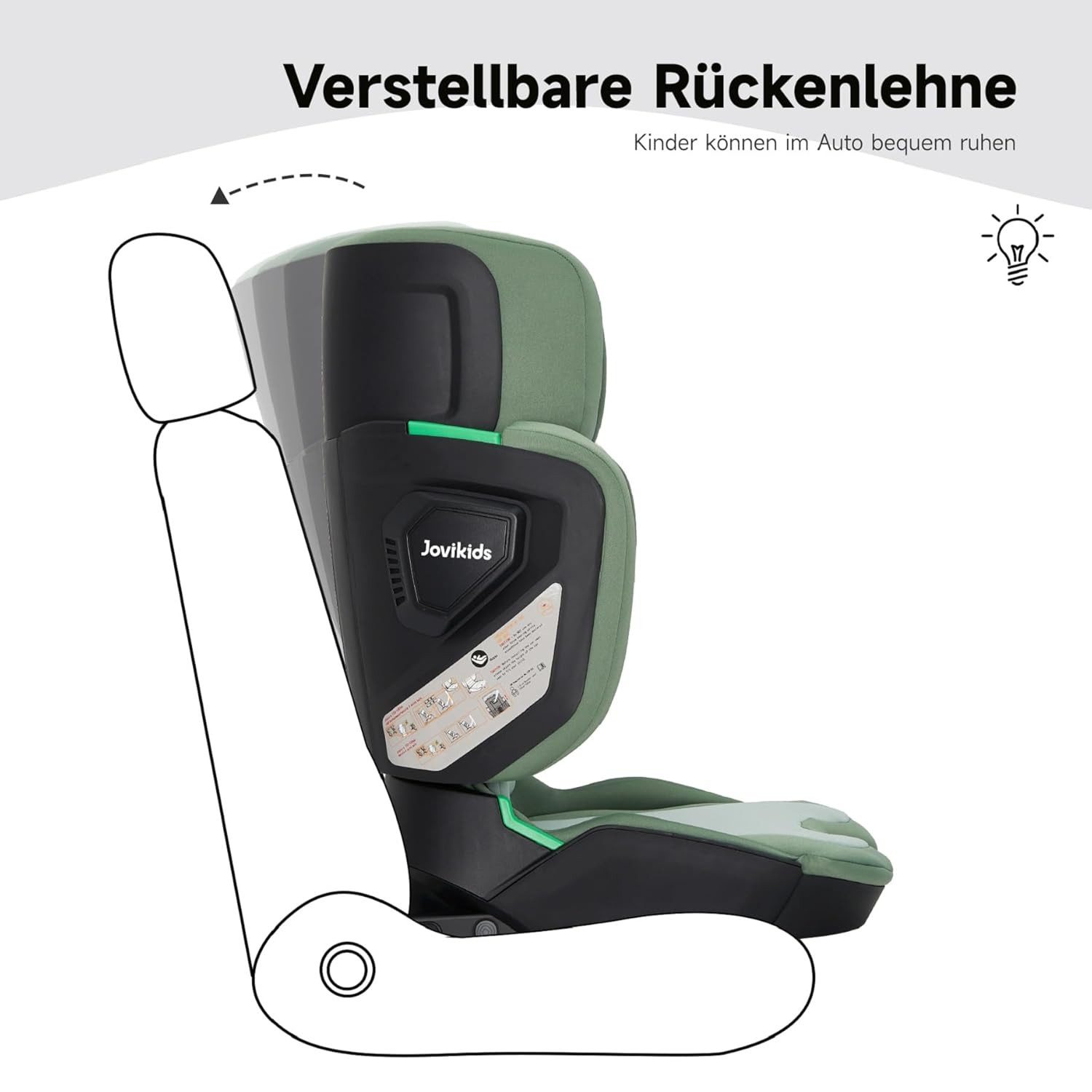 ibettertec Autokindersitz Faltbar Kindersitz mit ISOFIX, i-Size R129, ab: 100 cm, bis: 150 cm, (Kinderautositze ca. 3-12 Jahre), Kindersitzerhöhung mit Rückenlehne, Geeignet für Reisen