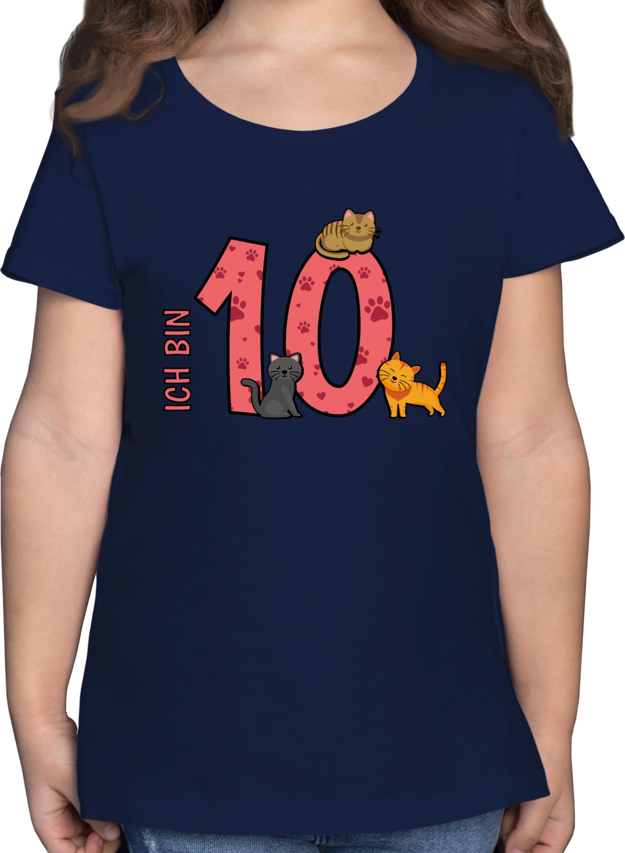 Shirtracer T-Shirt Katzen Zehnter 10. Geburtstag 2 Dunkelblau