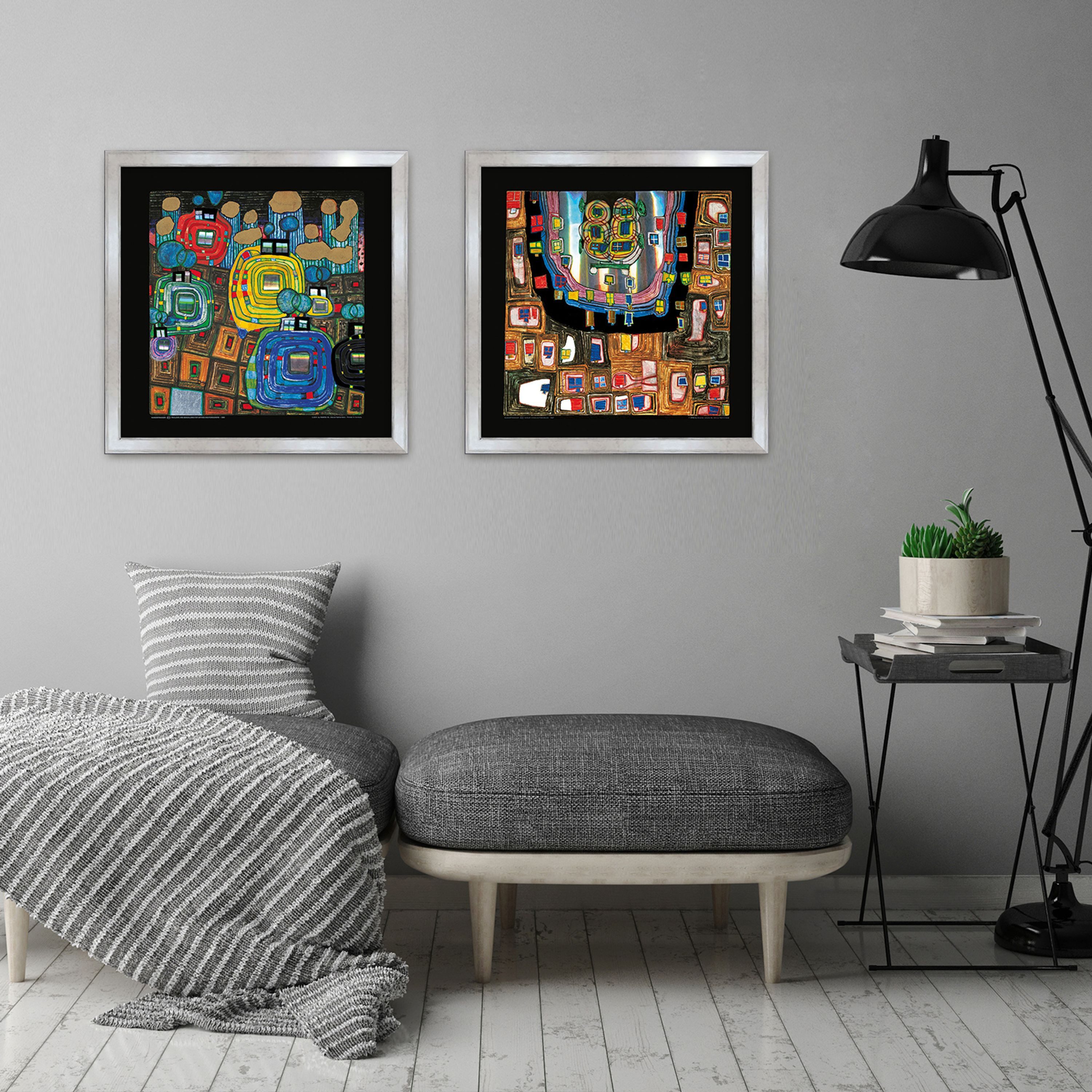 artissimo Bild mit Rahmen gerahmter Kunstdruck 53x53 cm / modernes Wandbild, Friedensreich Hundertwasser: Pavilions and Bungalows