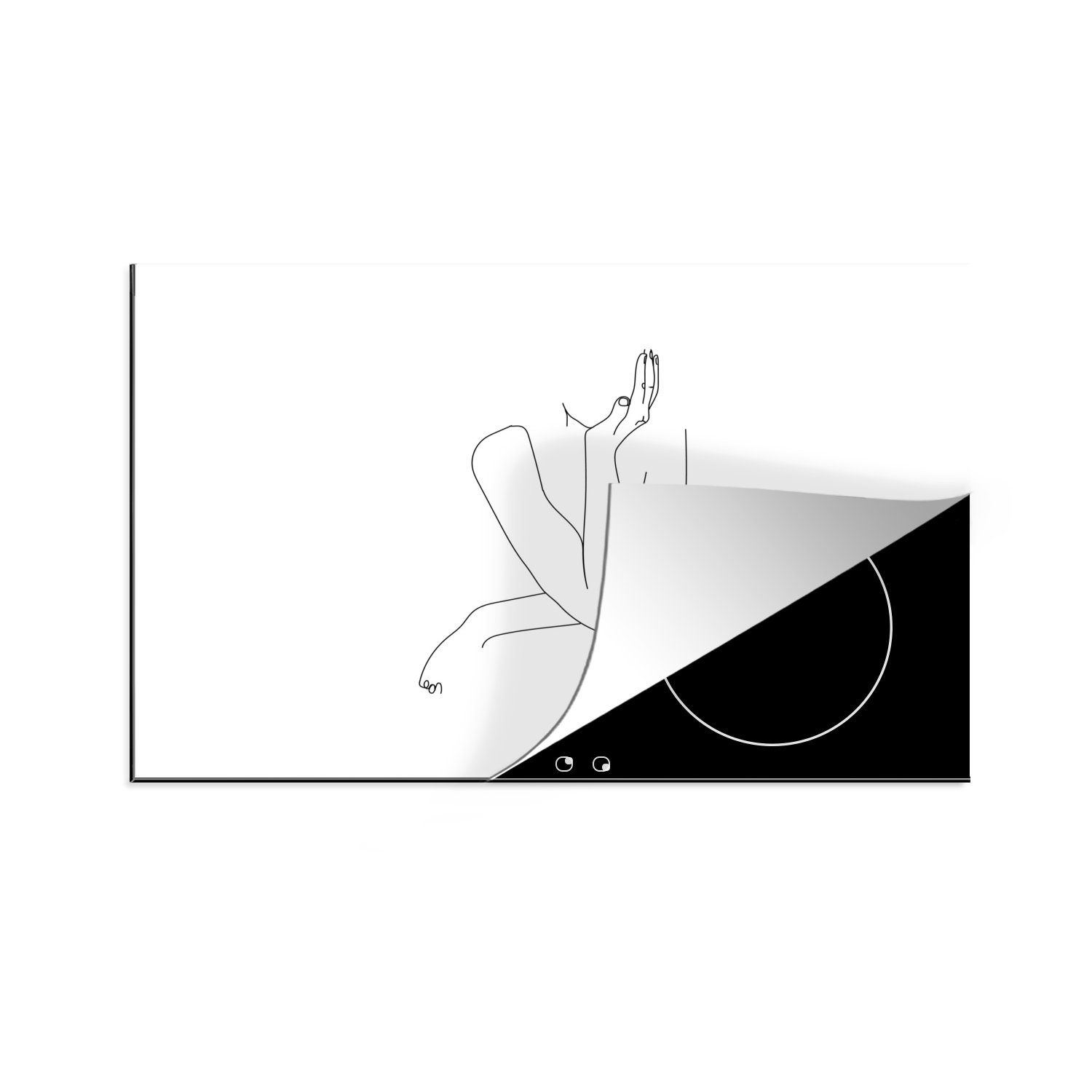 MuchoWow Herdblende-/Abdeckplatte Frau - Strichzeichnung - Modell, Vinyl, (1 tlg), 81x52 cm, Induktionskochfeld Schutz für die küche, Ceranfeldabdeckung