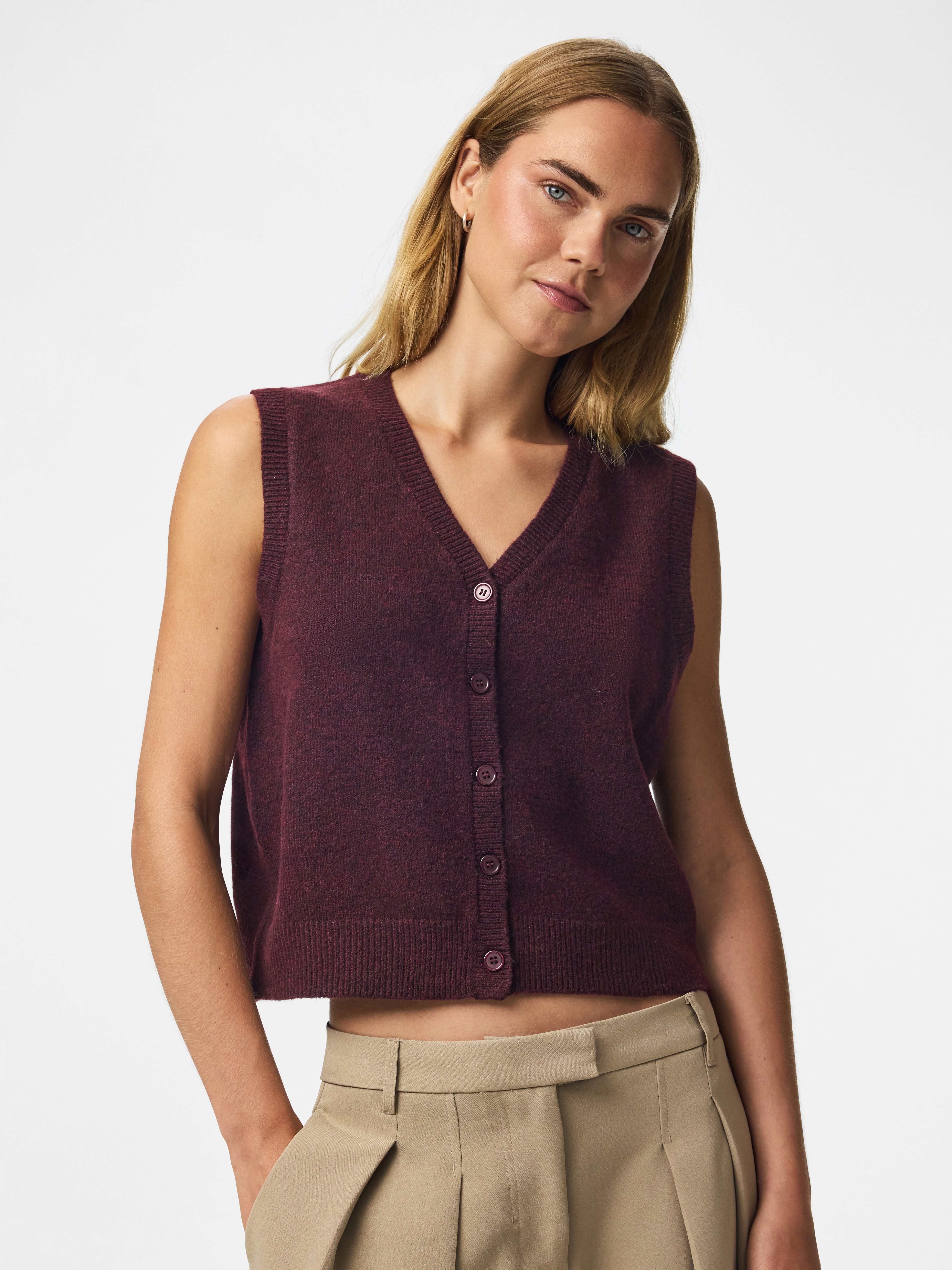 pieces Strickweste PCSALLY SL V-NECK KNIT VEST NOOS BC Materialmix