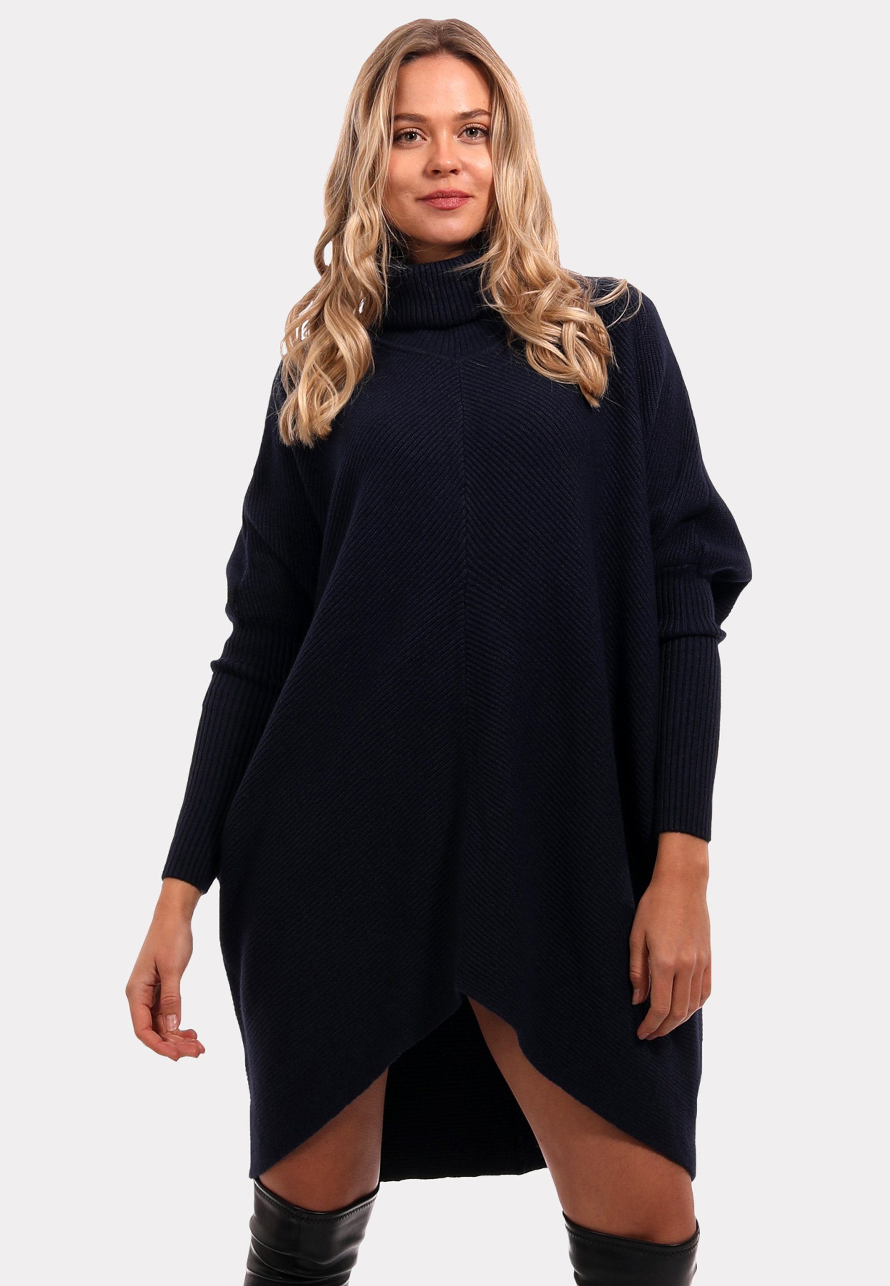 YC Fashion & Style Longpullover Strickpullover asymmetrisch Plus Size mit Rollkragen (1-tlg) in Unifarbe, mit überschnittenen Schultern marine