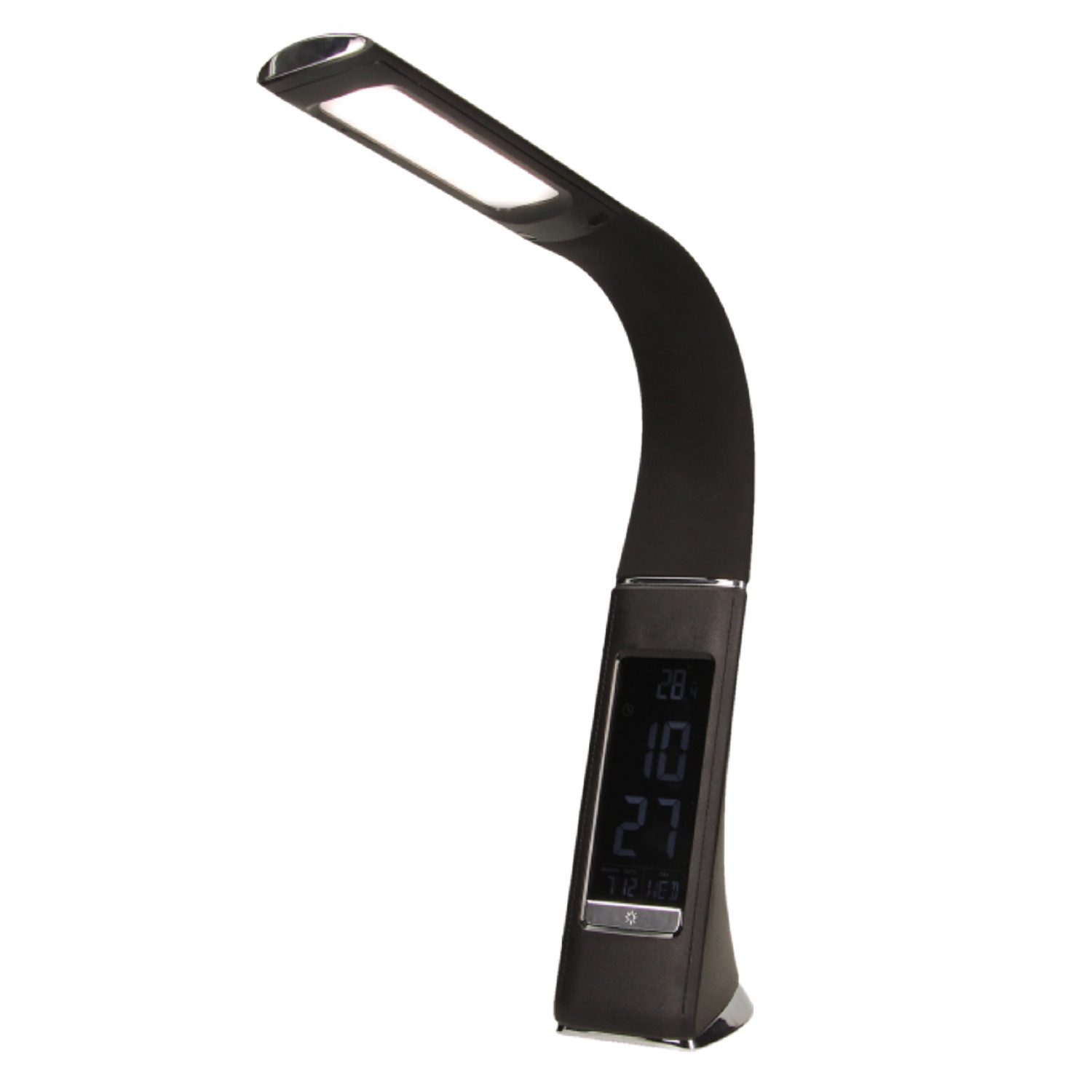 Home4Living Tischleuchte LED Tischleuchte mit Wecker Schreibtischlampe schwarz, Leuchtmittel fest verbaut