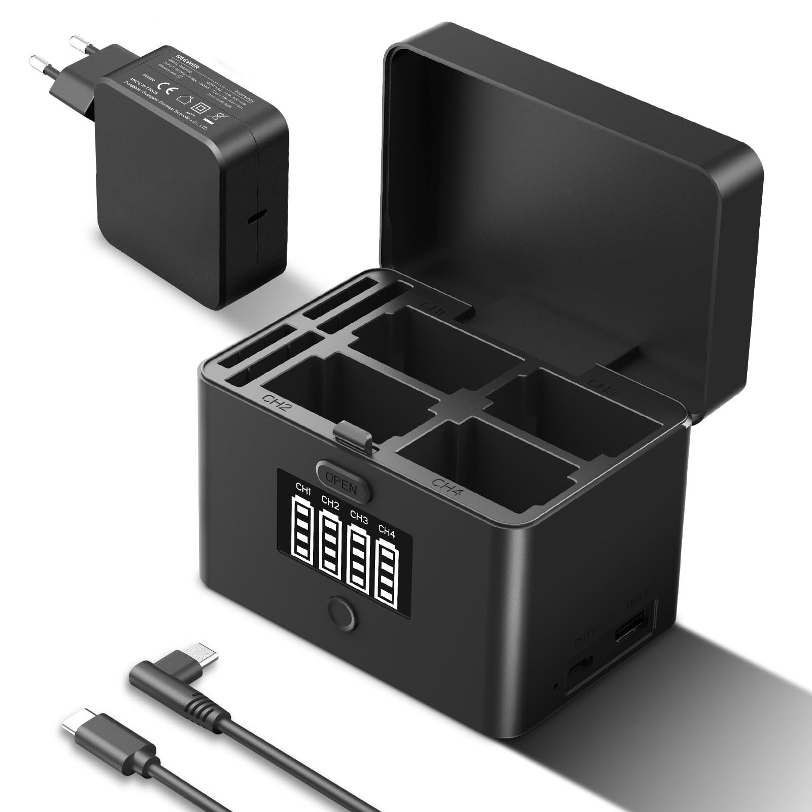 Neewer NW-ZP4 2 in 1 Vierkanal USB Kamera Akku Ladegerät für NP-FZ100 LP-E6 Batterie-Ladegerät (Packung, 1-tlg., 40W Schnellladung mit PD 45W Ladegerät, für Sony A6700 Canon EOS R5)