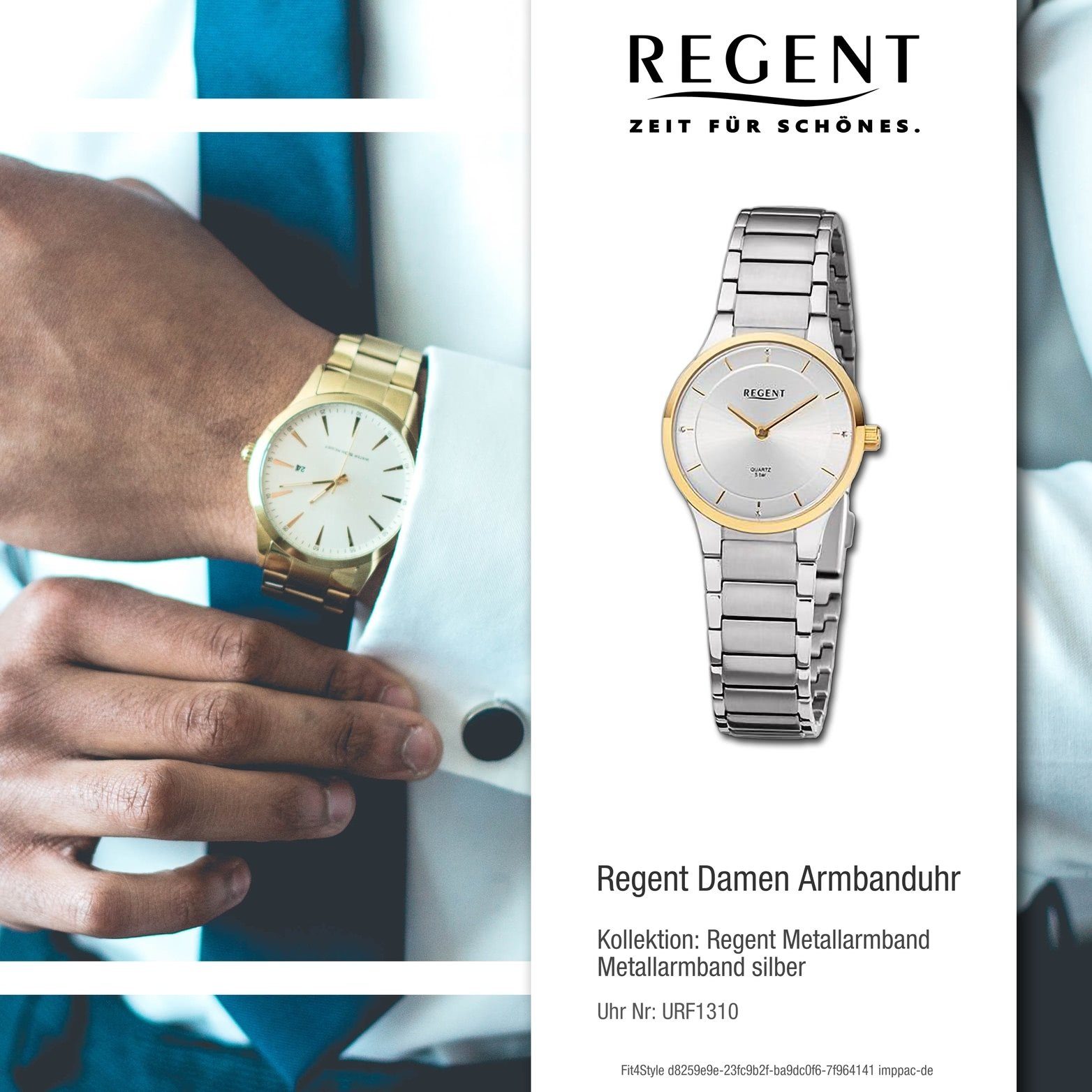Damen groß Armbanduhr Metallarmband Quarzuhr Regent rundes Analog, silber, Damenuhr Gehäuse, (ca. extra Regent 28mm)