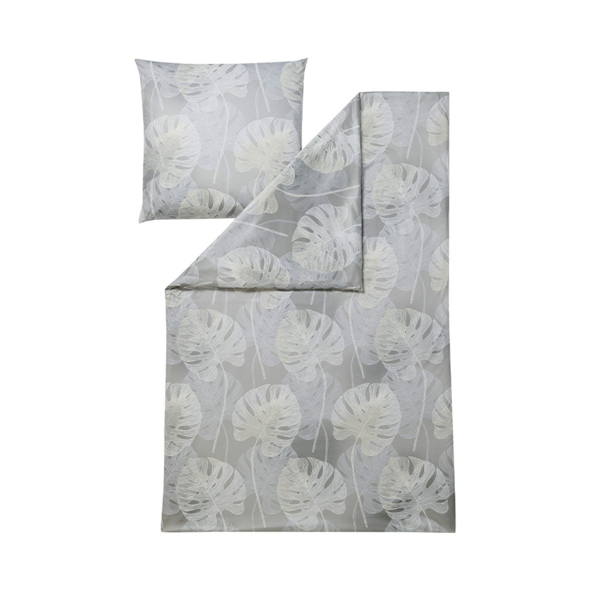Estella Bettwäsche Estella Mako-Satin Bettwäsche 135x200 Delicia beige silber Blätter, Mako-Satin, 2 teilig, für Sommer und Winter