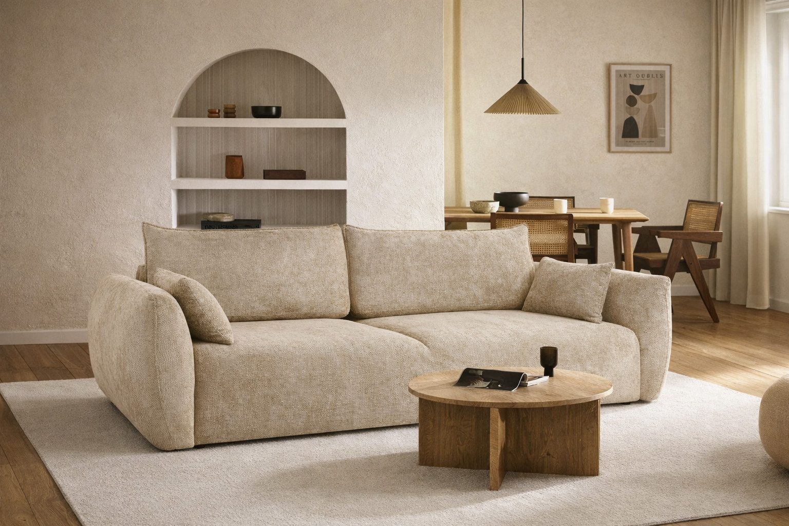 Kaiser Möbel Schlafsofa Sofa mit Schlaffunktion und Bettkasten,Chenille-Stoff FLOW, Zephira, Schlafsofa, Integrierter Bettkasten aus weißer Möbelplatte