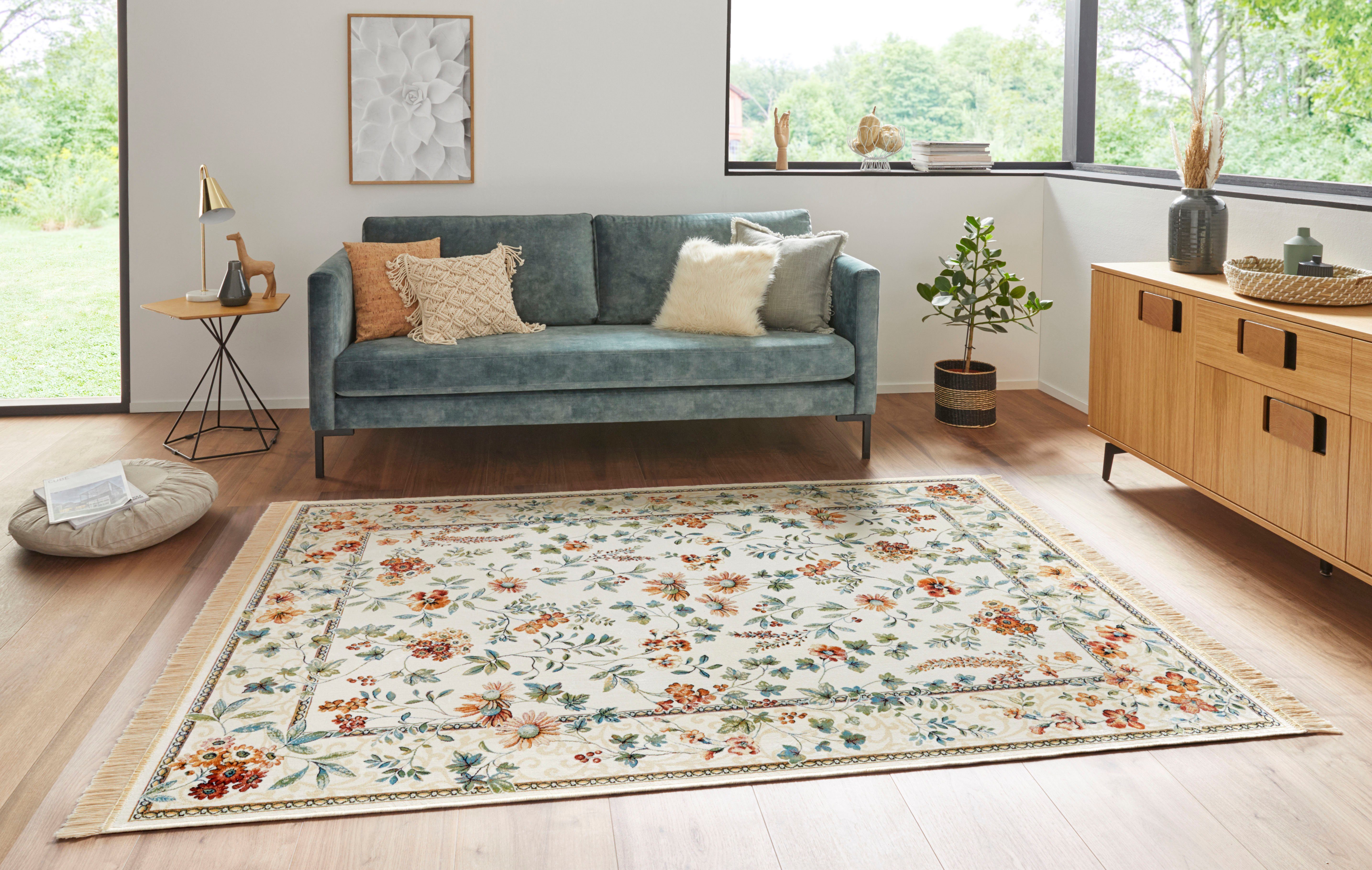 HANSE Home Teppich Orient Flowers, rechteckig, Höhe: 5 mm, Kurzflor mit Fransen, Orient, Wohnzimmer, Schlafzimmer, Esszimmer