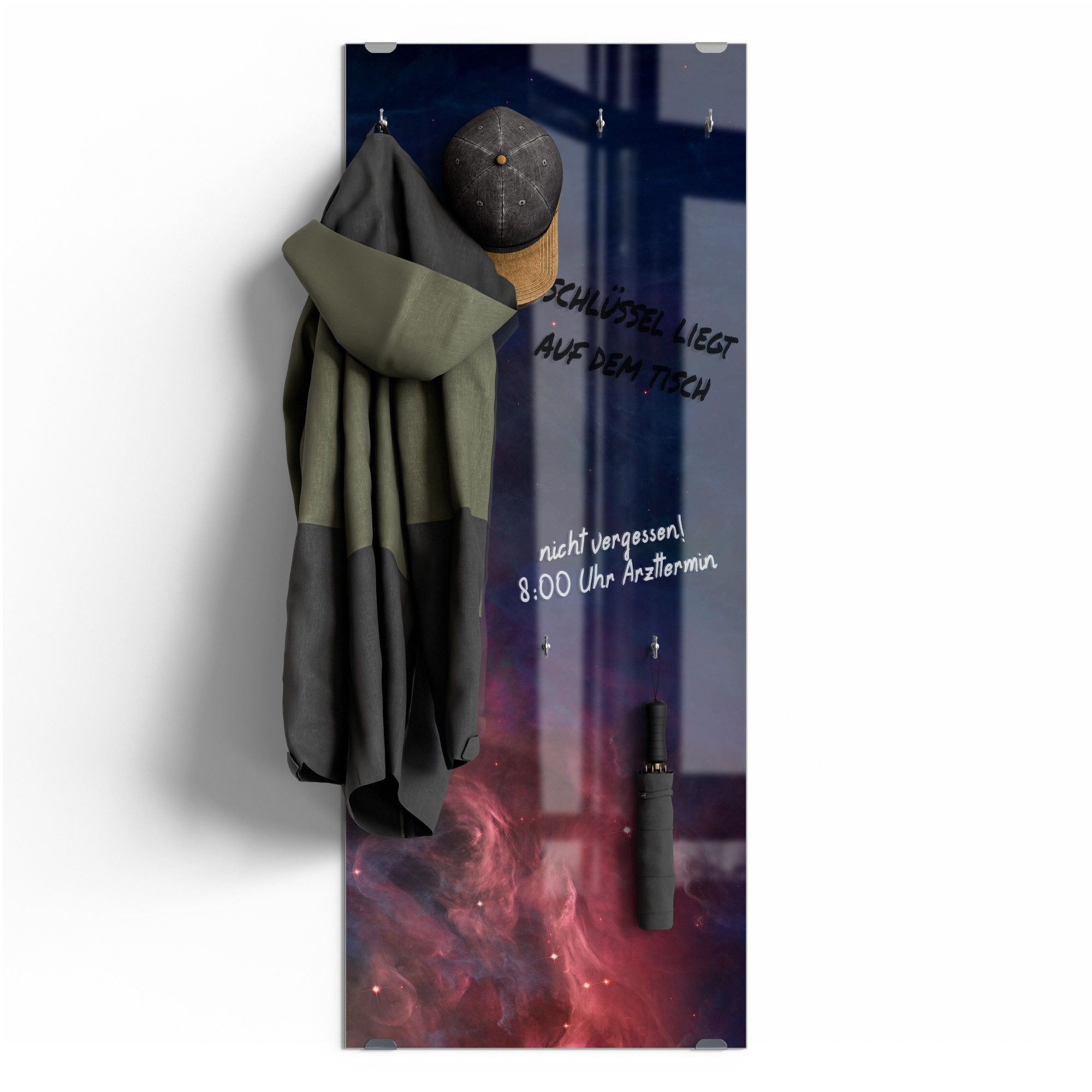 DEQORI Kleiderhaken 'Farbenfrohe Galaxie', Glas Garderobe hängend Flur Jackenhalter modern Wandgarderobe Haken