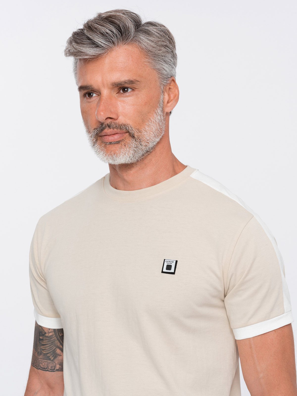 OMBRE T-Shirt Herren-T-Shirt aus Baumwolle mit kontrastierenden Einsätzen
